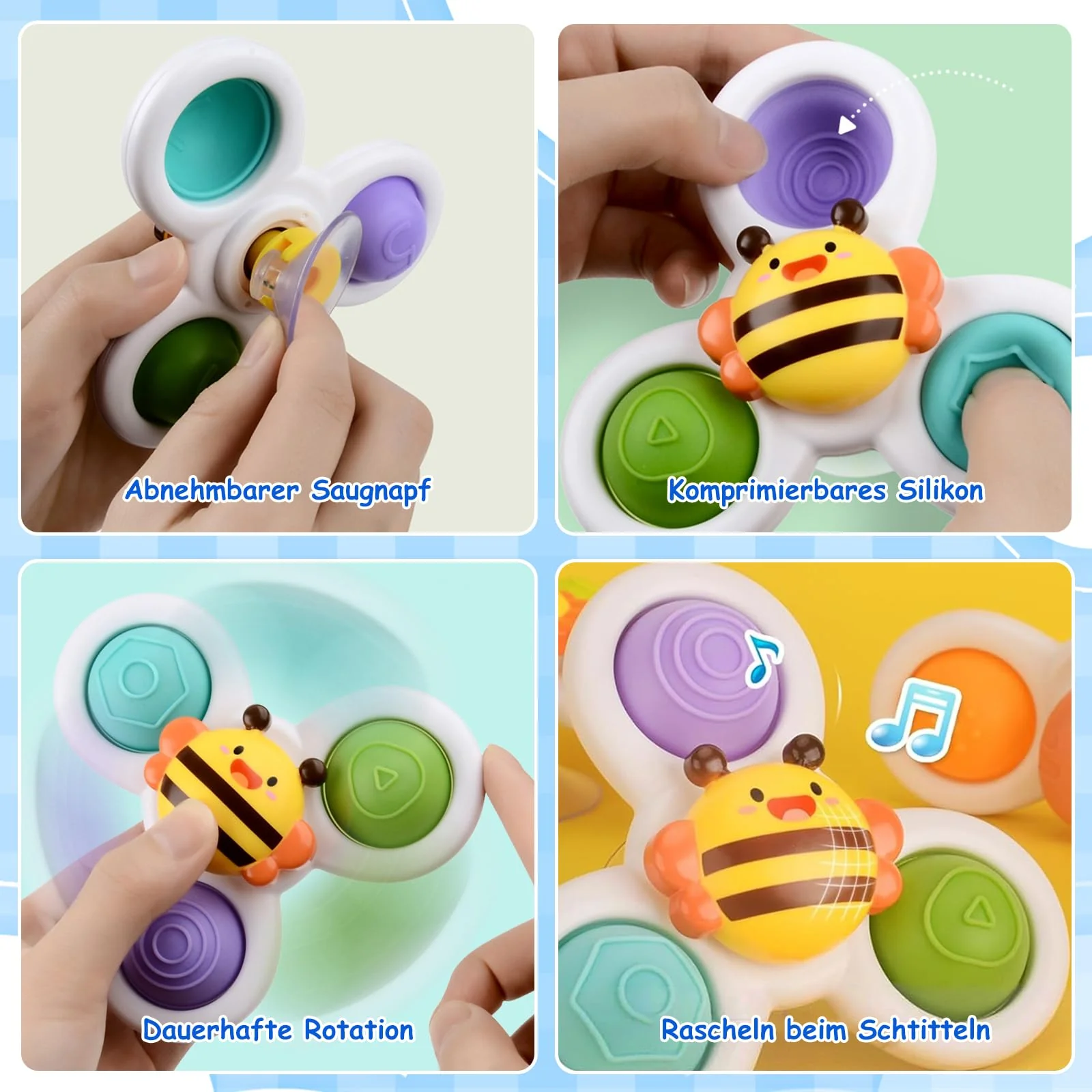 EOPUOZS Saugnapf Spinner Spielzeug, 3 Stück Saugnapf Spielzeug Baby, Spinner mit Saugnapf, Tischspielzeug Baby Saugnapf - Image 5