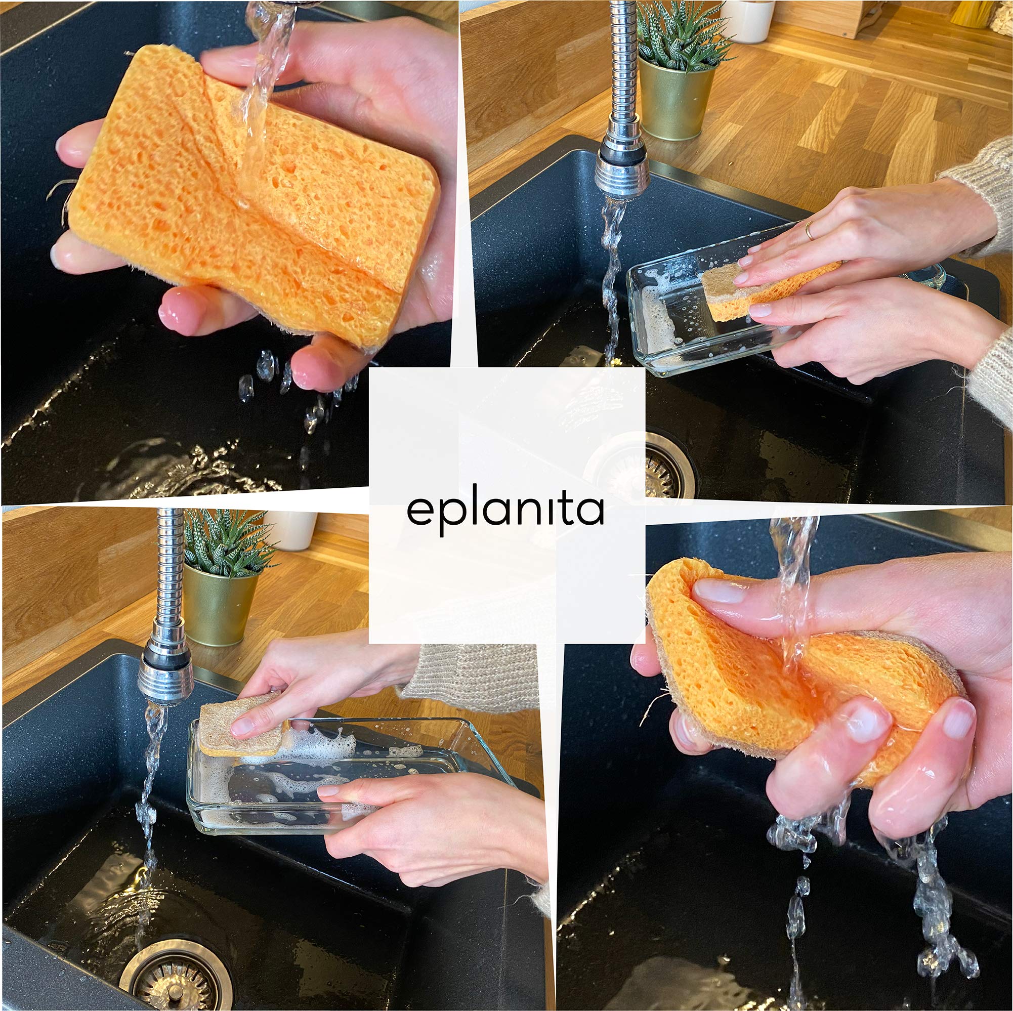 eplanita Natur Zelluloseschwamm und Sisalschwamm (6er-Pack) Bio Reinigungsschwamm, Küchenschwamm, Spülschwamm, Geschirrschwamm, Biologisch Abbaubar, Umweltfreundlich, Wiederverwendbar und Nachhaltig