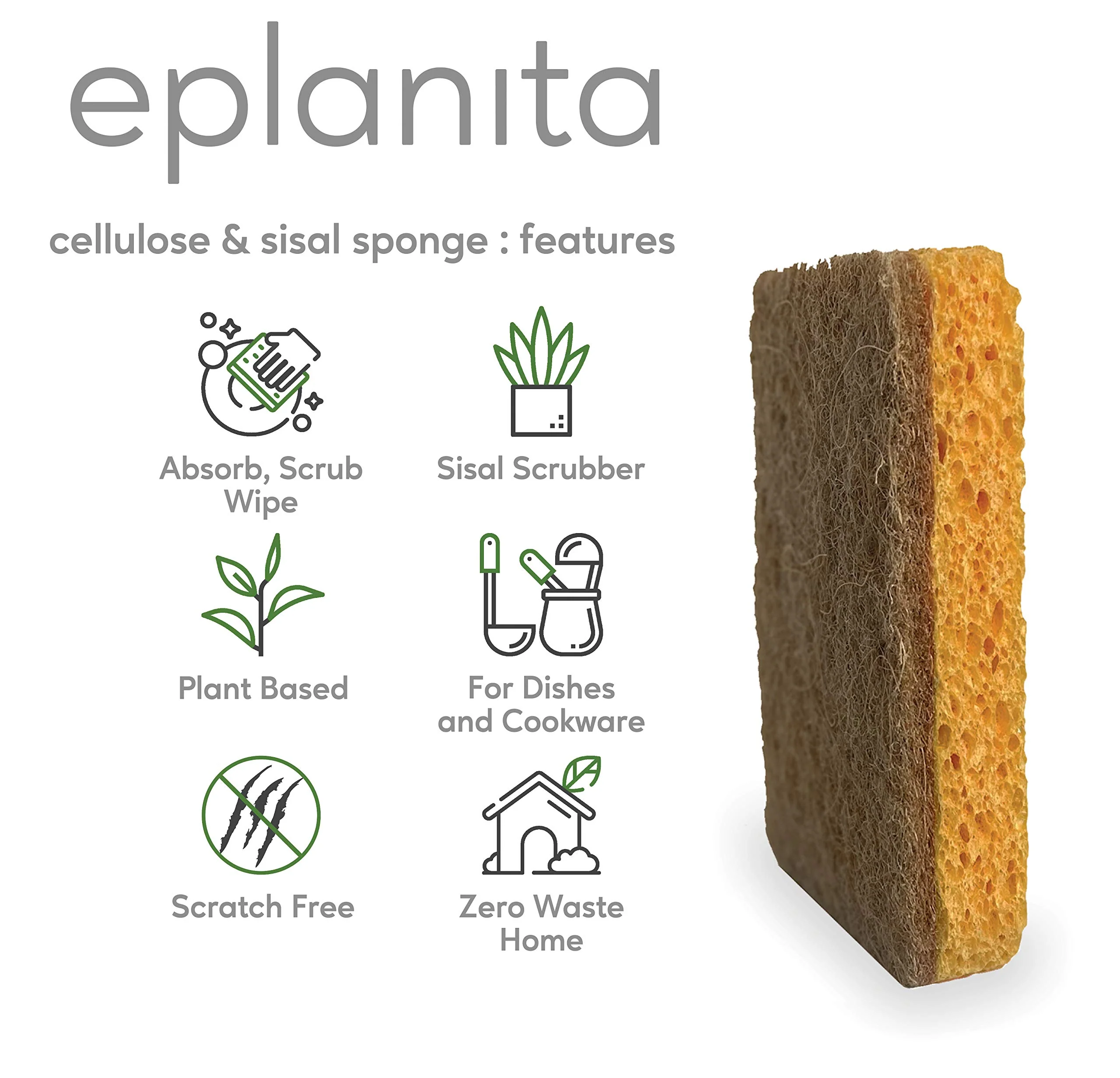 eplanita Natur Zelluloseschwamm und Sisalschwamm (6er-Pack) Bio Reinigungsschwamm, Küchenschwamm, Spülschwamm, Geschirrschwamm, Biologisch Abbaubar, Umweltfreundlich, Wiederverwendbar und Nachhaltig - Image 3