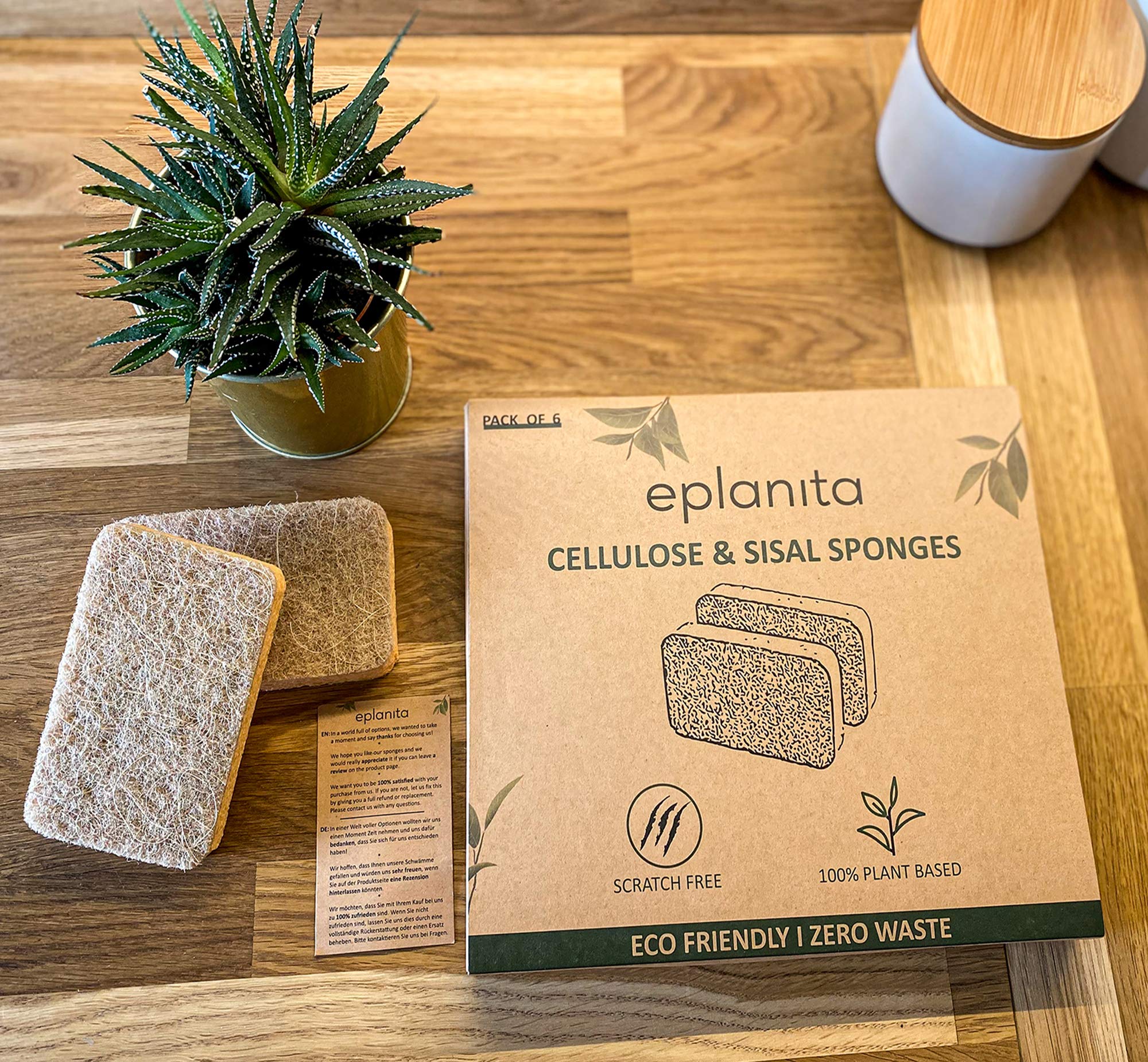 eplanita Natur Zelluloseschwamm und Sisalschwamm (6er-Pack) Bio Reinigungsschwamm, Küchenschwamm, Spülschwamm, Geschirrschwamm, Biologisch Abbaubar, Umweltfreundlich, Wiederverwendbar und Nachhaltig - Image 4