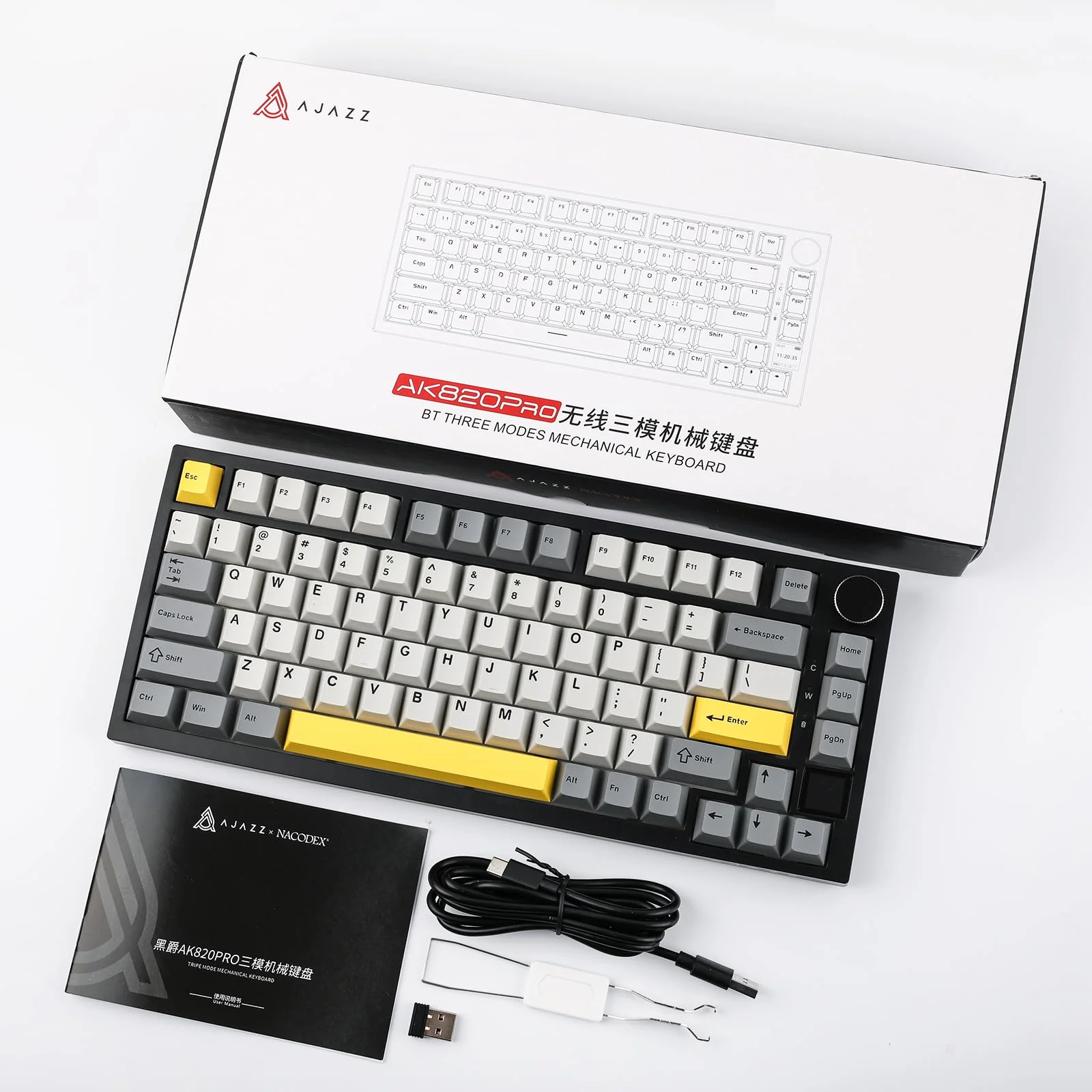 EPOMAKER Ajazz AK820 Pro Gasket Mechanische Tastatur mit Kabel/Bluetooth/kabellos, TFT Bildschirm, beleuchtet RGB, Schalldümpfende Foam für Win/Mac/PC (Grey, Ajazz Flying Fish Switch) - Image 2
