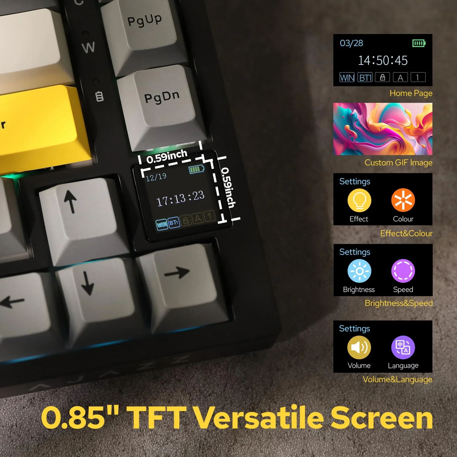 EPOMAKER Ajazz AK820 Pro Gasket Mechanische Tastatur mit Kabel/Bluetooth/kabellos, TFT Bildschirm, beleuchtet RGB, Schalldümpfende Foam für Win/Mac/PC (Grey, Ajazz Gift Switch) - Image 3