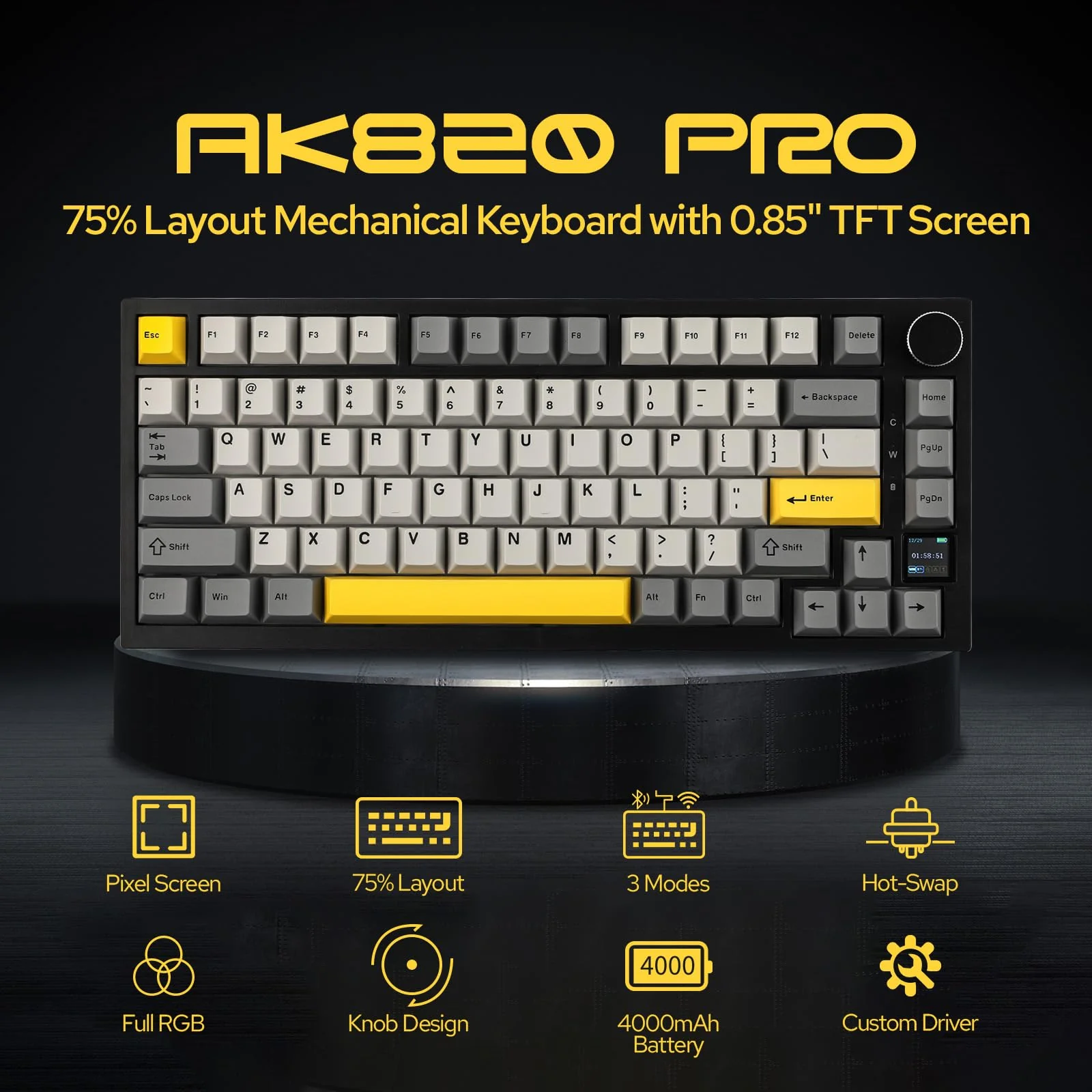 EPOMAKER Ajazz AK820 Pro Gasket Mechanische Tastatur mit Kabel/Bluetooth/kabellos, TFT Bildschirm, beleuchtet RGB, Schalldümpfende Foam für Win/Mac/PC (Grey, Ajazz Gift Switch) - Image 6