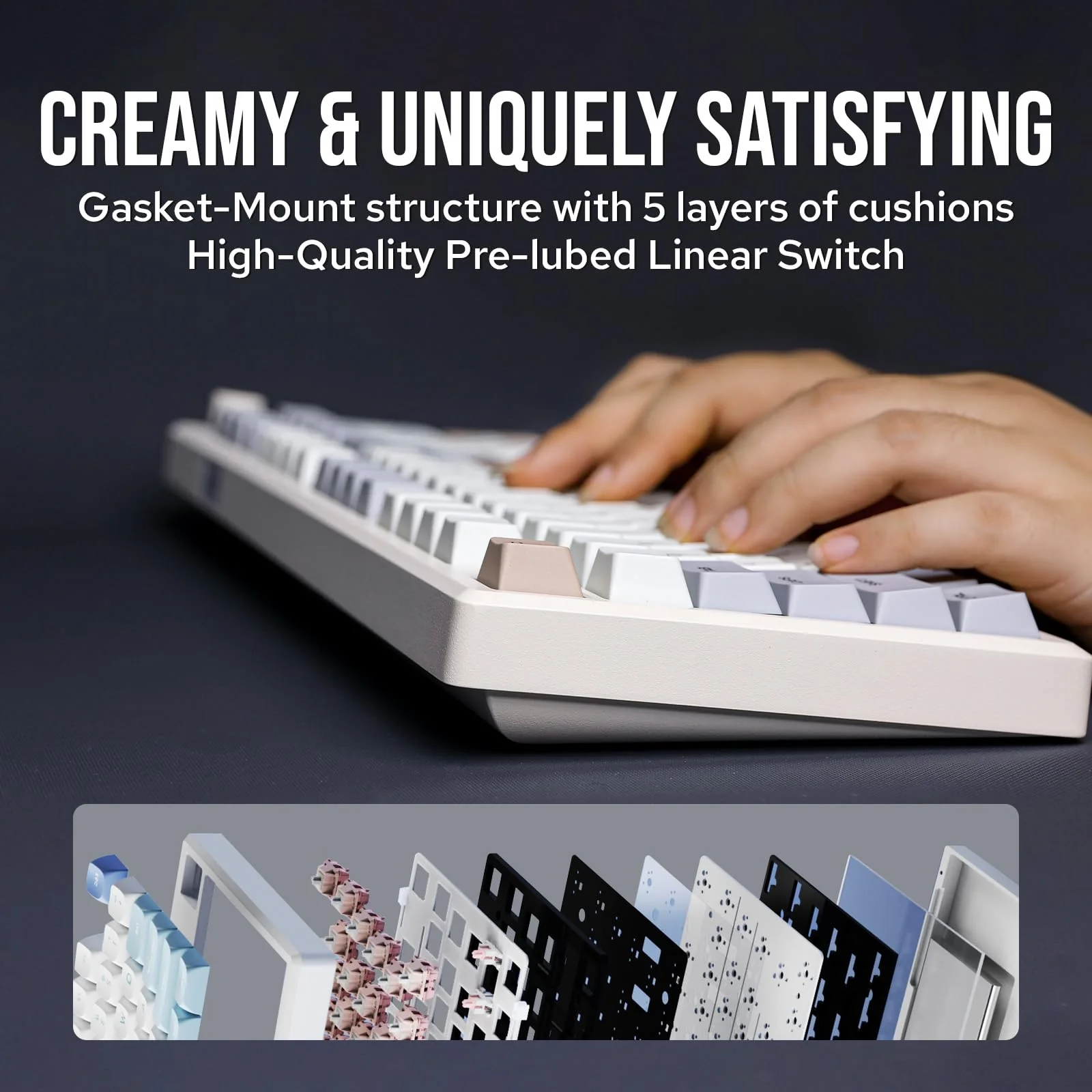 EPOMAKER Galaxy100 QMK/VIA Mechanische Tastatur aus Aluminium mit 8000mAh, 96% Gaming Tastatur mit Nummernblock, USB-C/BT5.0/2,4GHz kabellos und Hot-Swap Tastatur (Retro, Marble White Switch) - Image 2