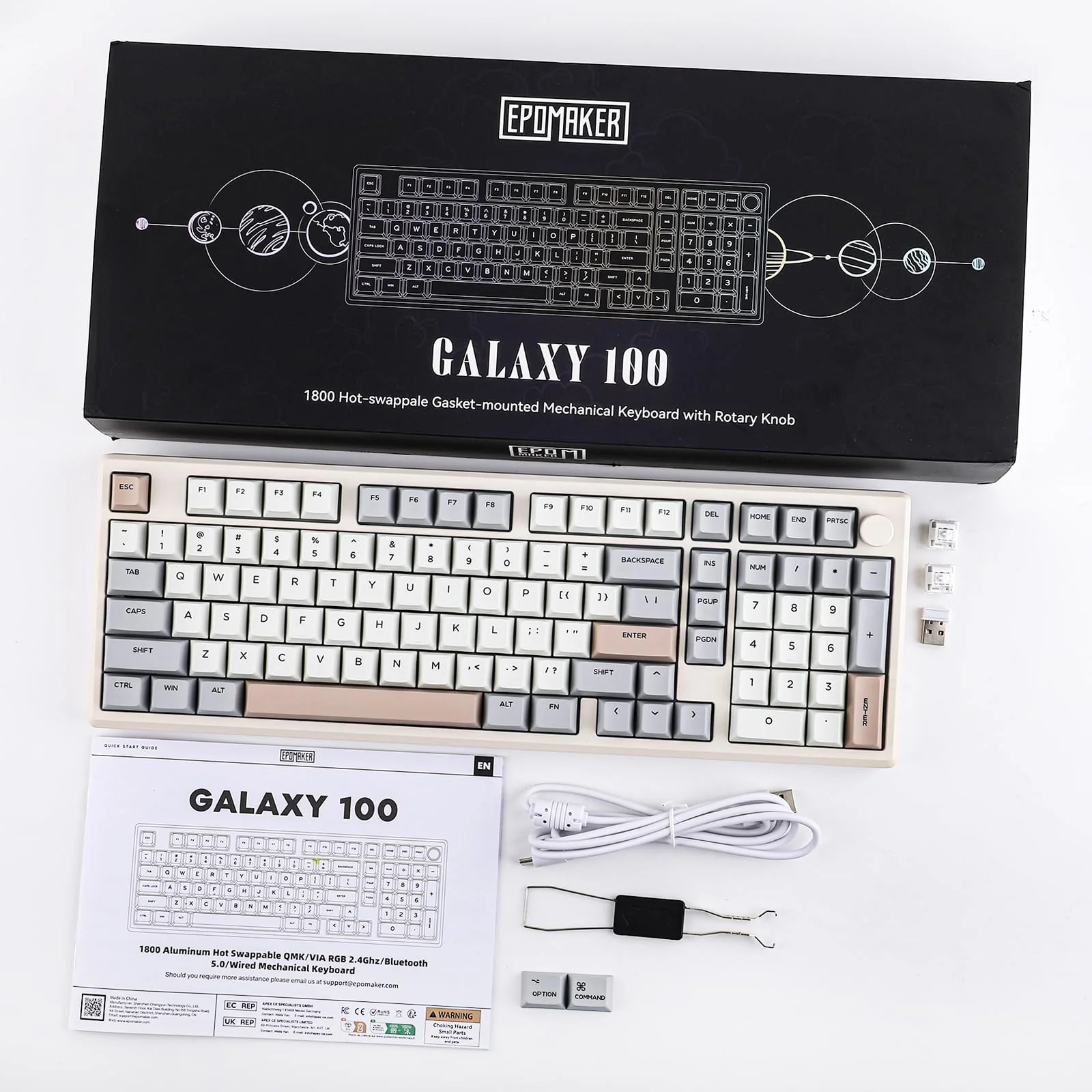 EPOMAKER Galaxy100 QMK/VIA Mechanische Tastatur aus Aluminium mit 8000mAh, 96% Gaming Tastatur mit Nummernblock, USB-C/BT5.0/2,4GHz kabellos und Hot-Swap Tastatur (Retro, Marble White Switch) - Image 7