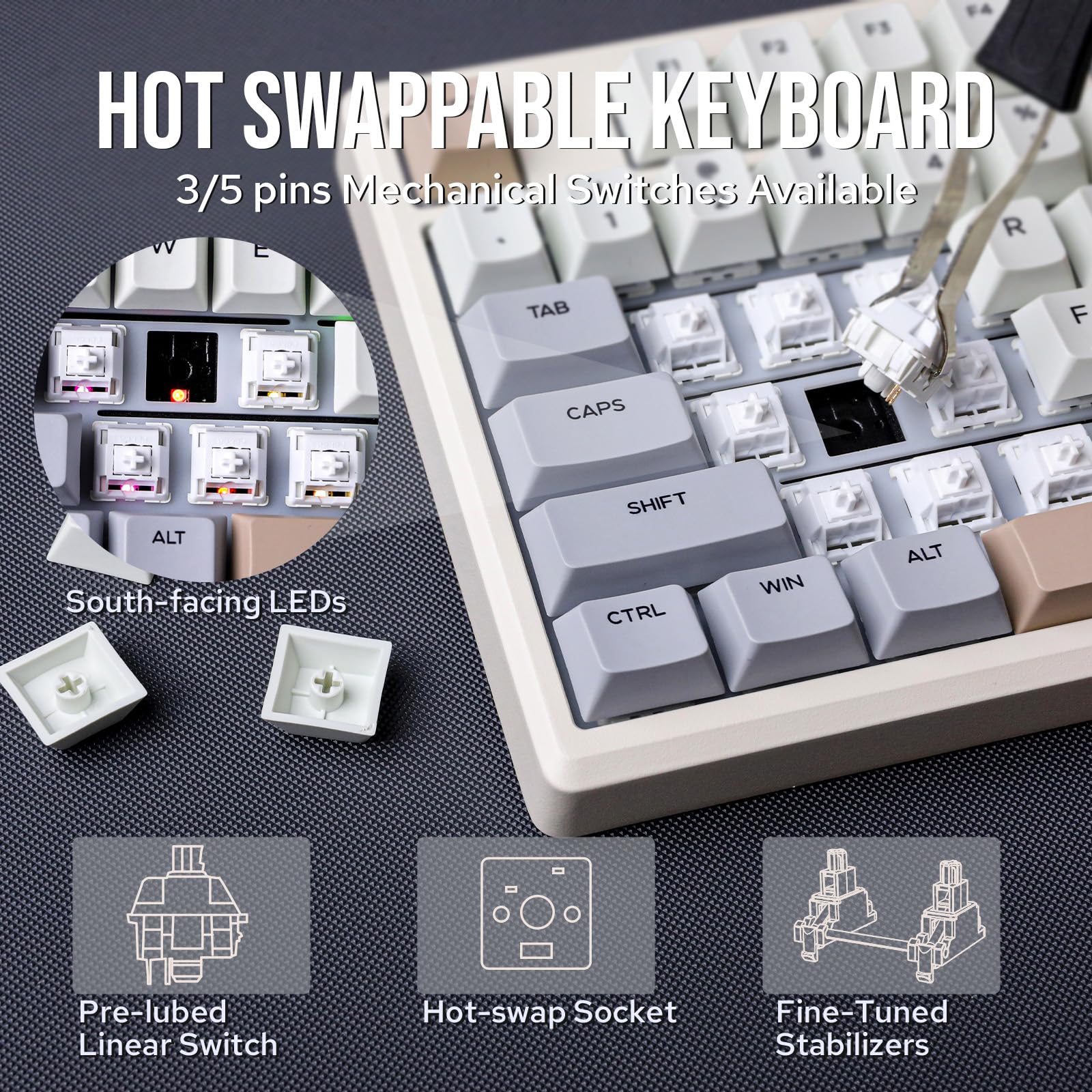 EPOMAKER Galaxy100 QMK/VIA Mechanische Tastatur aus Aluminium mit 8000mAh, 96% Gaming Tastatur mit Nummernblock, USB-C/BT5.0/2,4GHz kabellos und Hot-Swap Tastatur (Retro, Marble White Switch) - Image 8