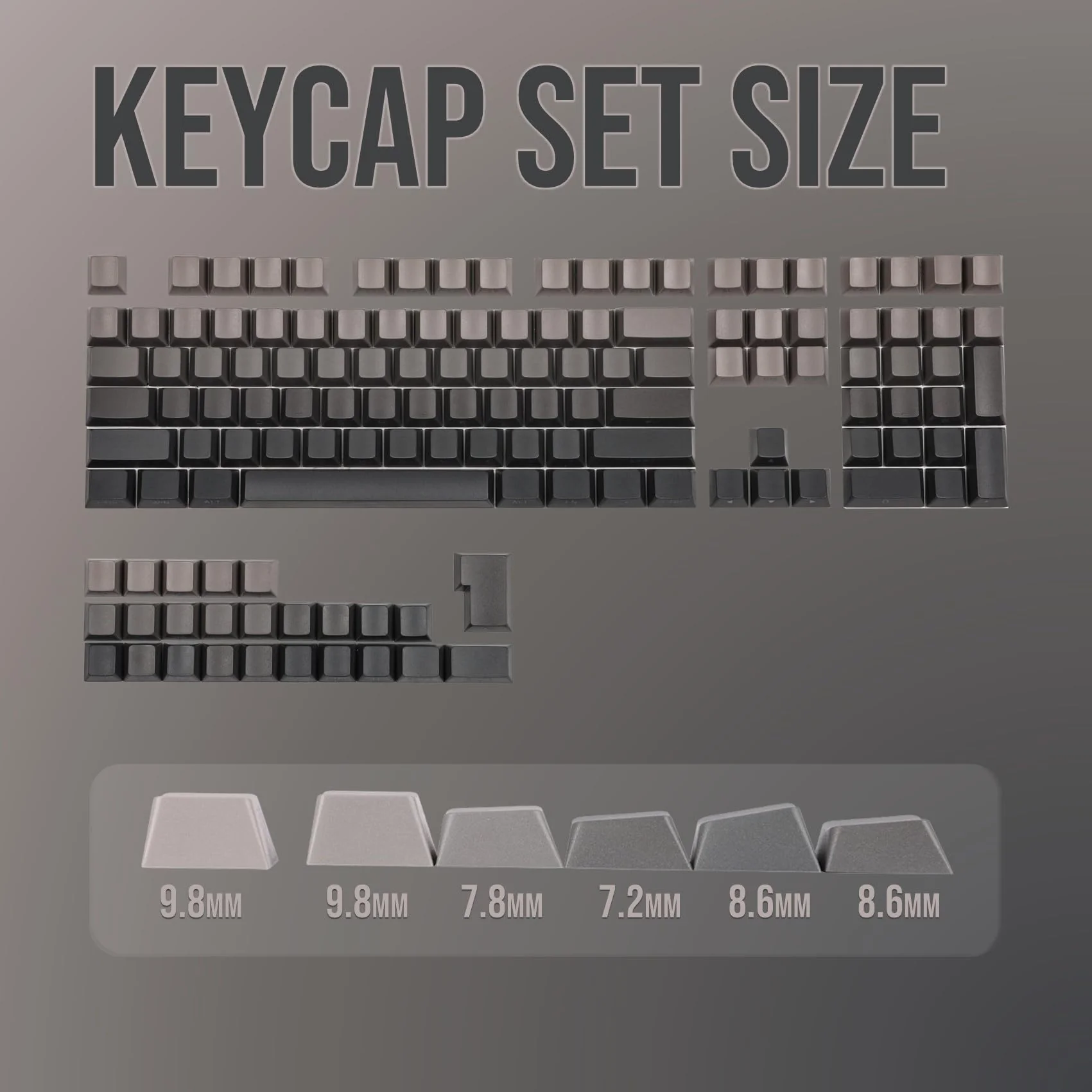 EPOMAKER Ombre Tastenkappen mit 133 Tasten. Seitlich Bedruckte, durchscheinende Tastenkappen im Kirschprofil, Double-Shot PBT. für Mechanische Tastatur, QWERTY ISO (Smoky Grey, Cherry Profile) - Image 4