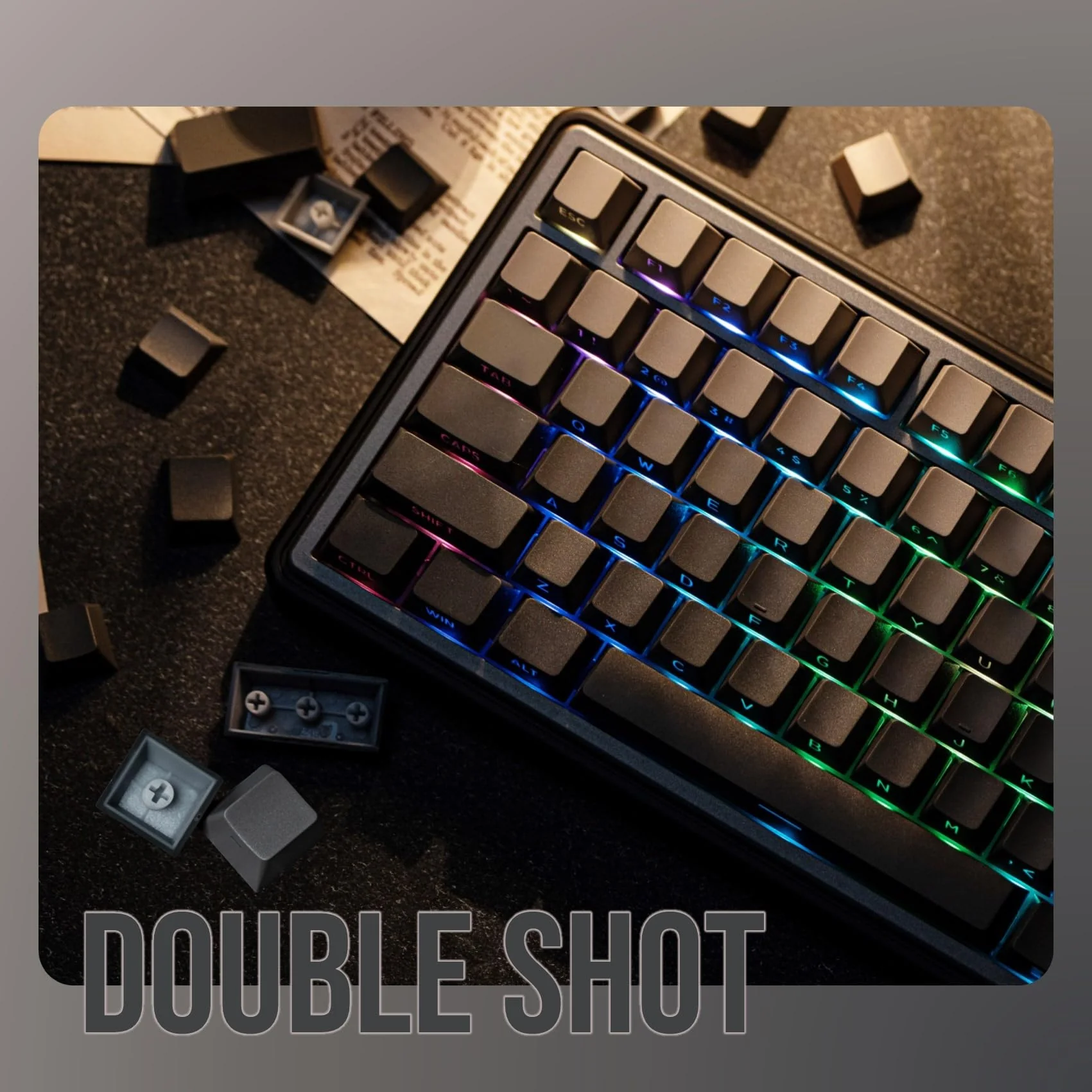 EPOMAKER Ombre Tastenkappen mit 133 Tasten. Seitlich Bedruckte, durchscheinende Tastenkappen im Kirschprofil, Double-Shot PBT. für Mechanische Tastatur, QWERTY ISO (Smoky Grey, Cherry Profile) - Image 7
