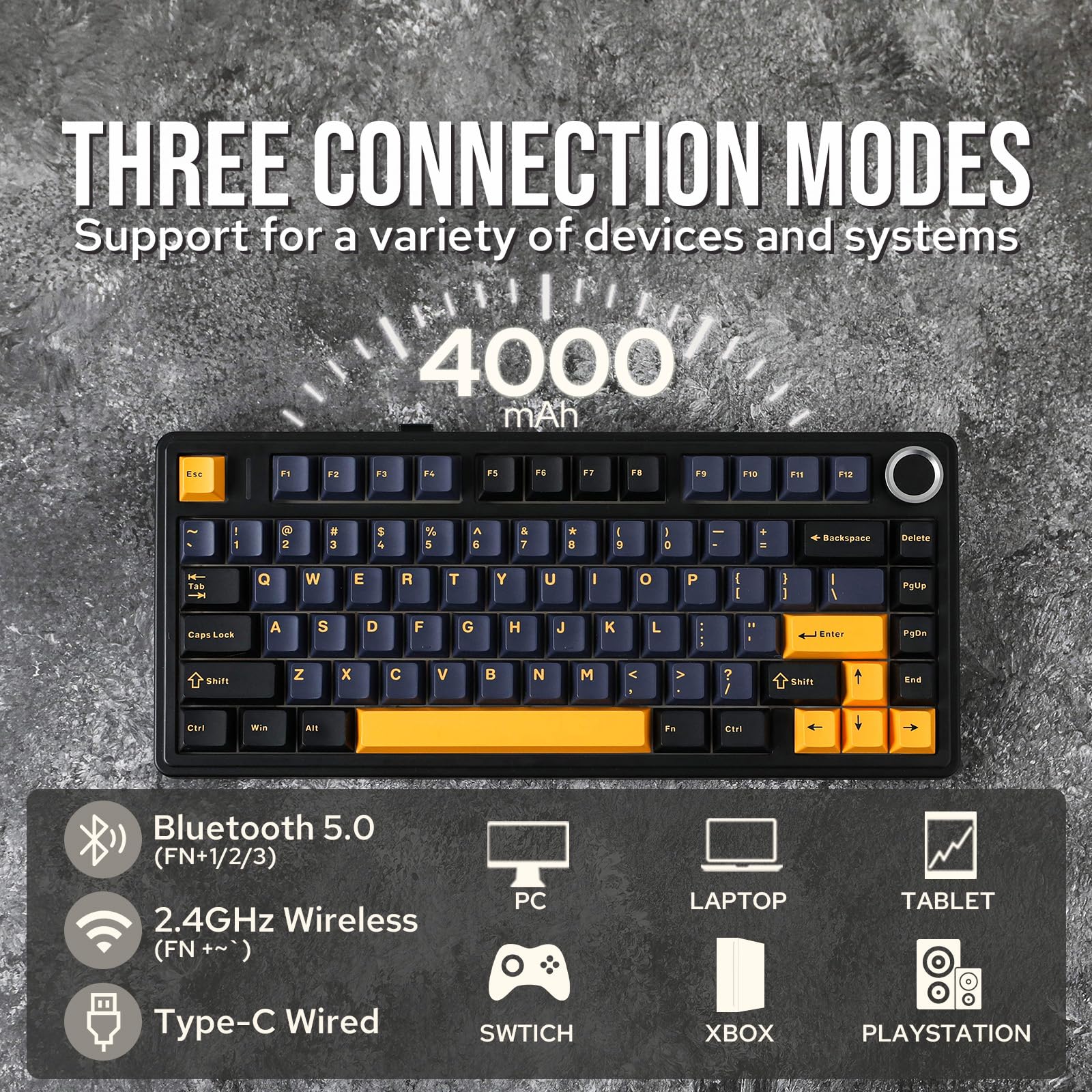 EPOMAKER x Aula F75 Gasket Mechanische Tastatur, 75% Hot swap-fühige Gaming-Tastatur mit Fünf-Schicht-Polsterung&Knopf, Bluetooth/Wireless/USB-C, RGB (Black, Ice Vein Switch) - Image 3