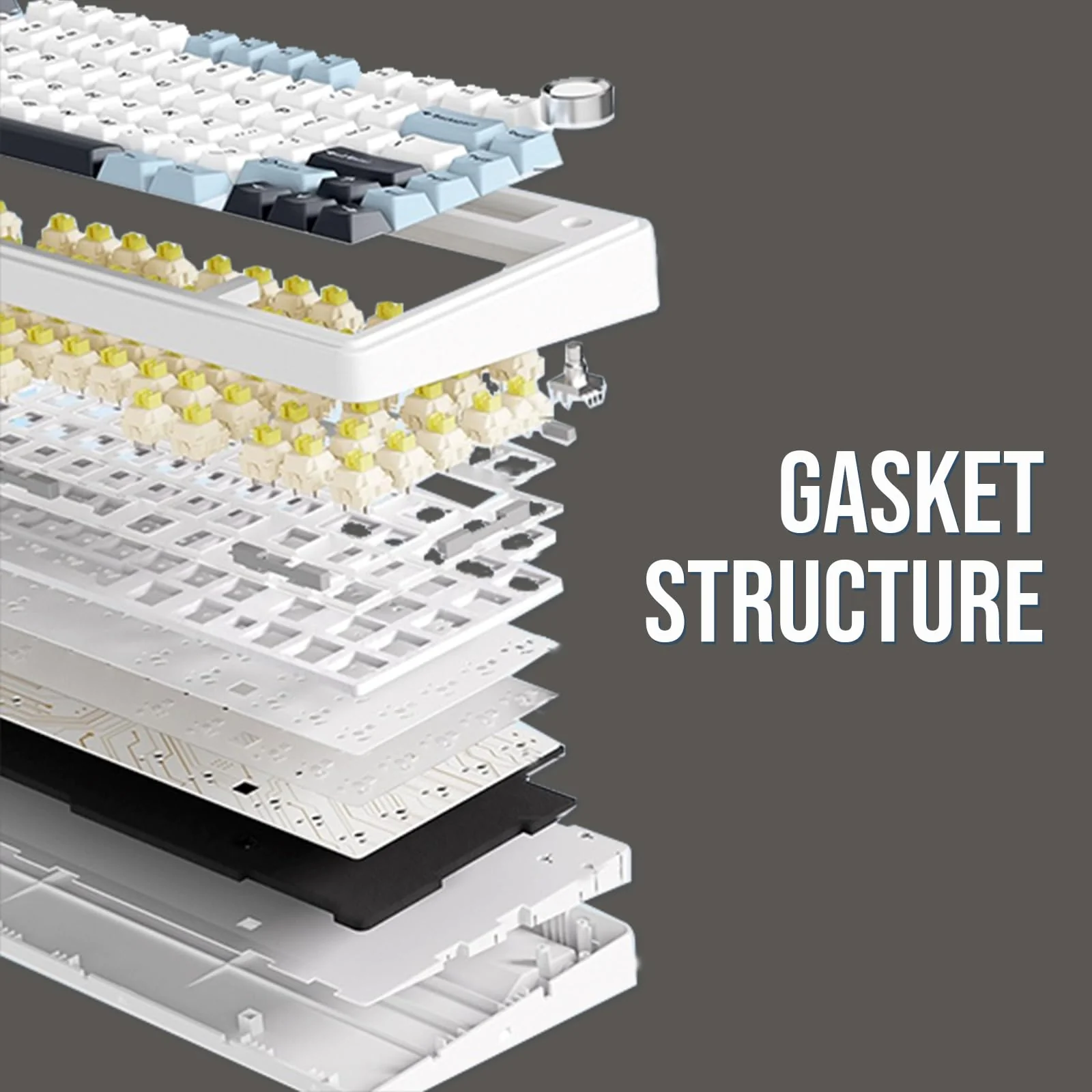 EPOMAKER x Aula F75 Gasket Mechanische Tastatur, 75% Hot swap-fühige Gaming-Tastatur mit Fünf-Schicht-Polsterung&Knopf, Bluetooth/Wireless/USB-C, RGB (Black, Ice Vein Switch) - Image 7