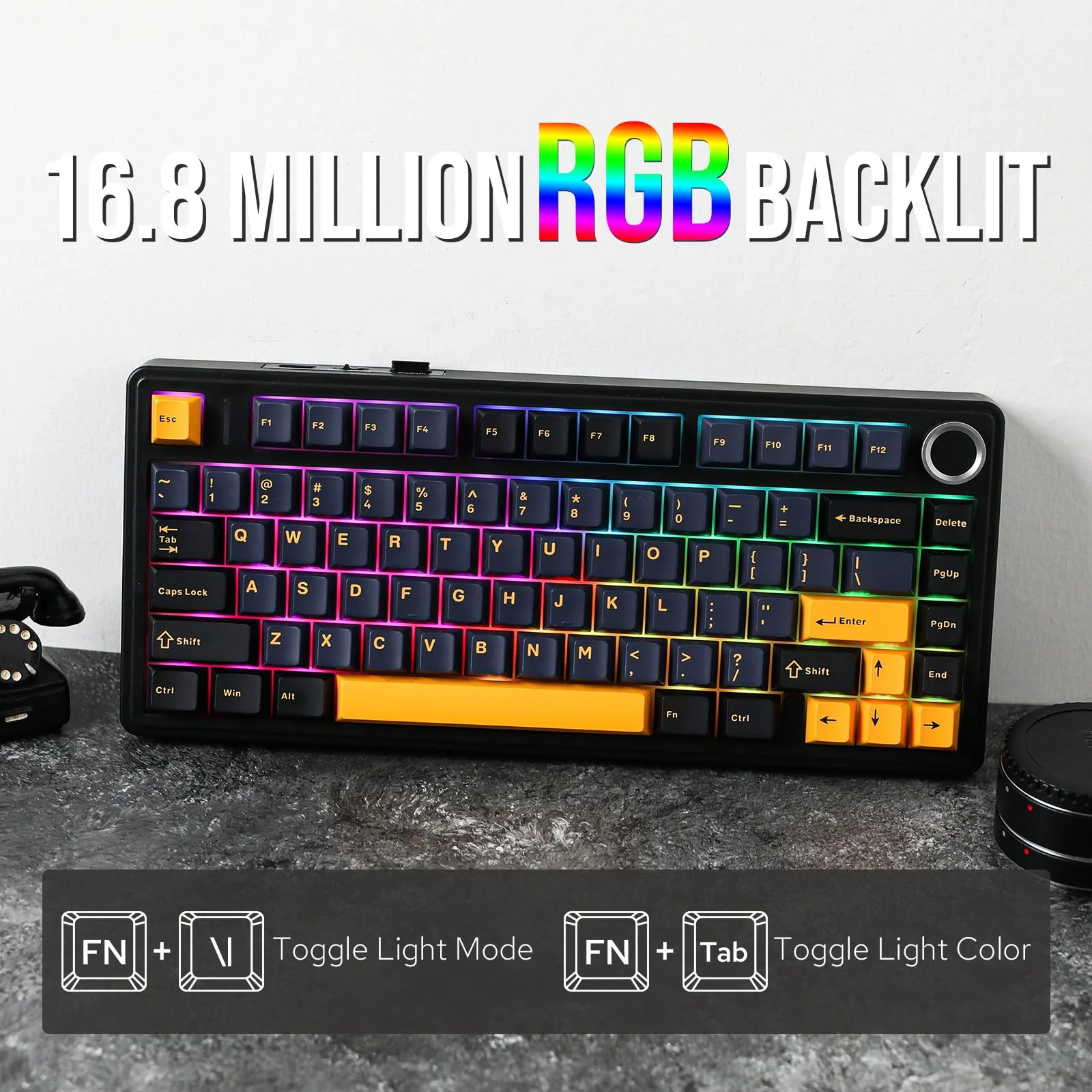 EPOMAKER x Aula F75 Gasket Mechanische Tastatur, 75% Hot swap-fühige Gaming-Tastatur mit Fünf-Schicht-Polsterung&Knopf, Bluetooth/Wireless/USB-C, RGB (Black, Ice Vein Switch) - Image 9