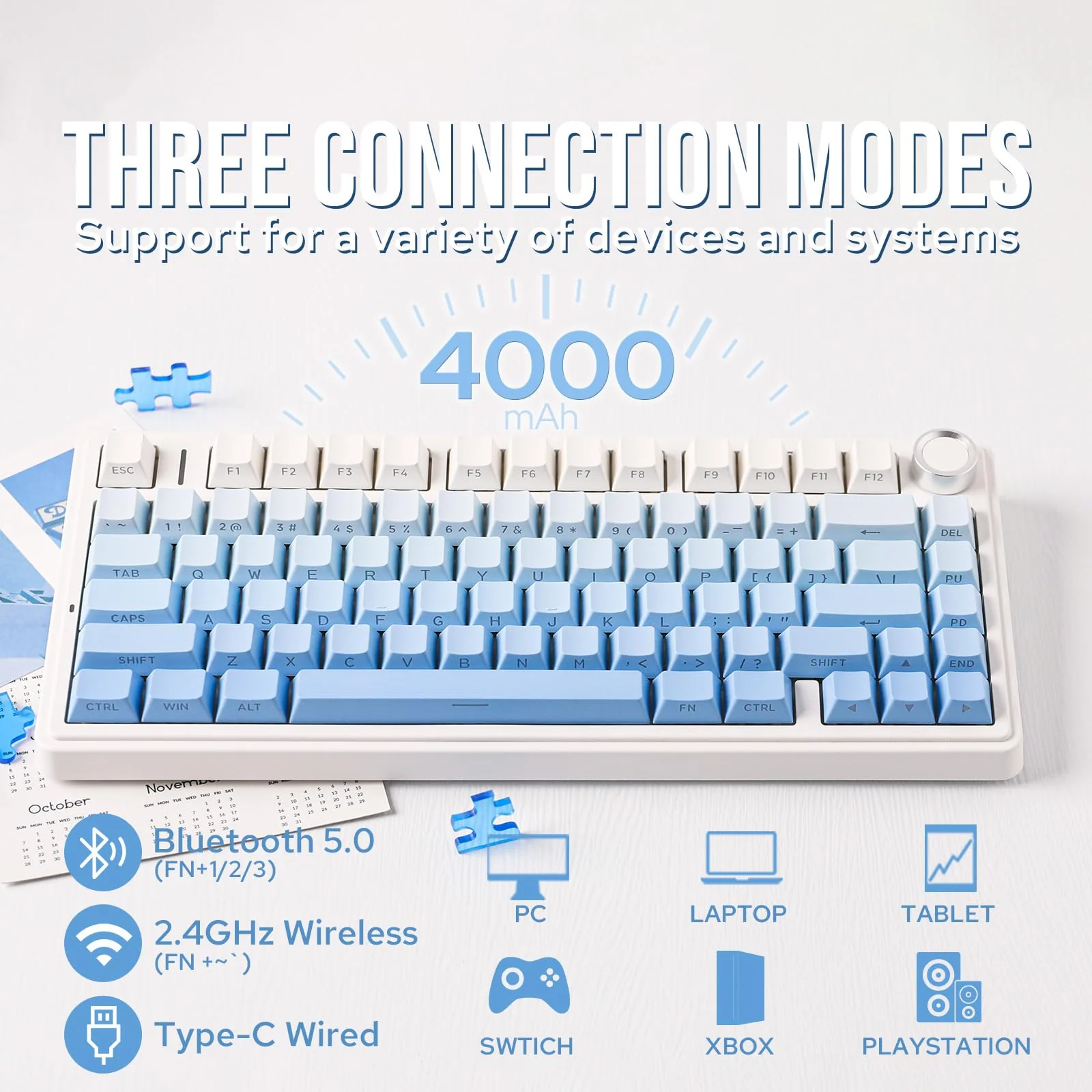 EPOMAKER x Aula F75 Gasket Mechanische Tastatur, 75% Hot swap-fühige Gaming-Tastatur mit Fünf-Schicht-Polsterung&Knopf, Bluetooth/Wireless/USB-C, RGB (Blue Ombre, LEOBOG Reaper Switch) - Image 4