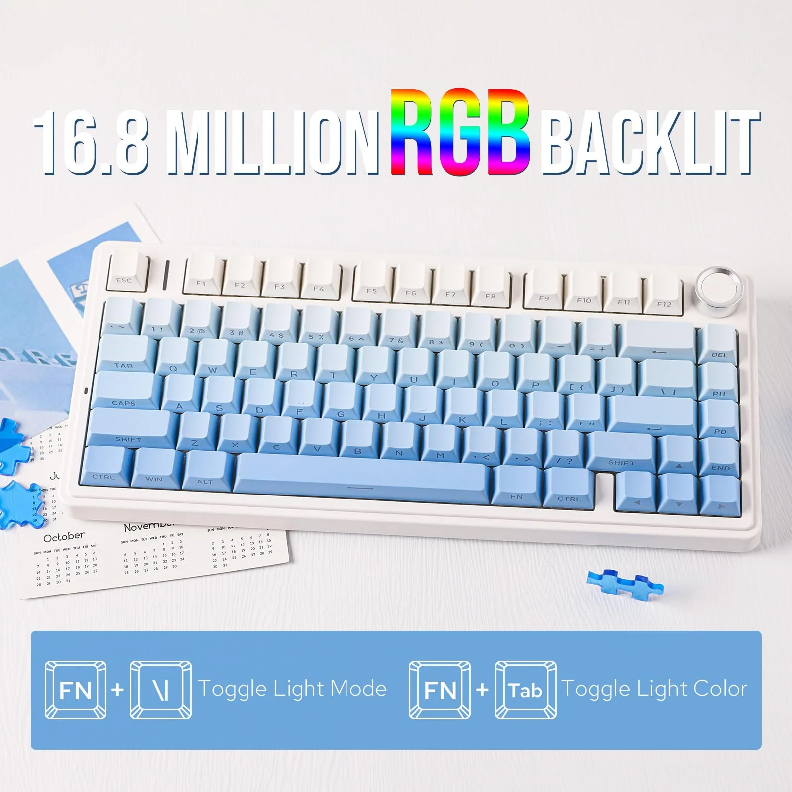 EPOMAKER x Aula F75 Gasket Mechanische Tastatur, 75% Hot swap-fühige Gaming-Tastatur mit Fünf-Schicht-Polsterung&Knopf, Bluetooth/Wireless/USB-C, RGB (Blue Ombre, LEOBOG Reaper Switch) - Image 7