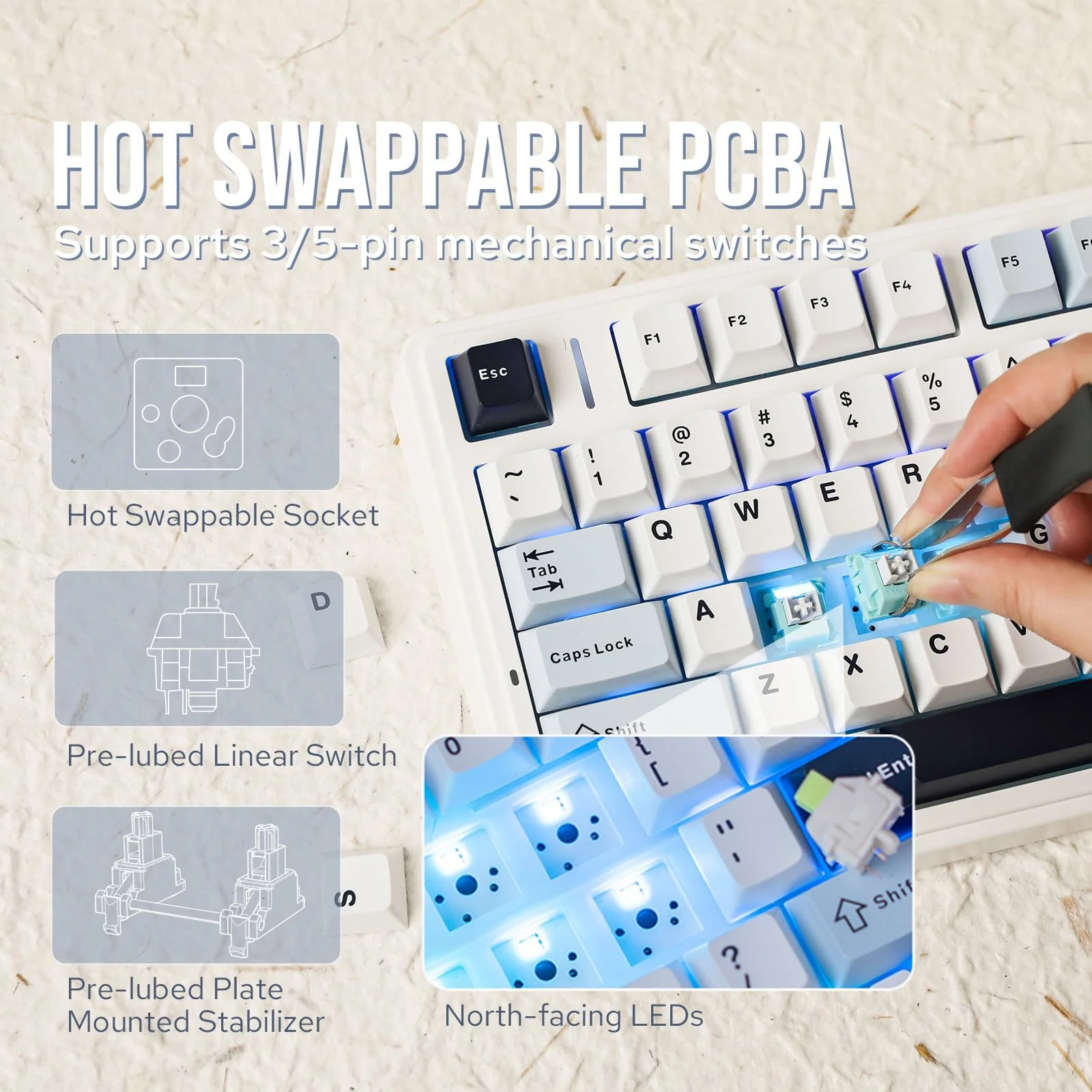 EPOMAKER x Aula F75 Gasket Mechanische Tastatur, 75% Hot swap-fühige Gaming-Tastatur mit Fünf-Schicht-Polsterung&Knopf, Bluetooth/Wireless/USB-C, RGB (Light Blue, LEOBOG Reaper Switch) - Image 4