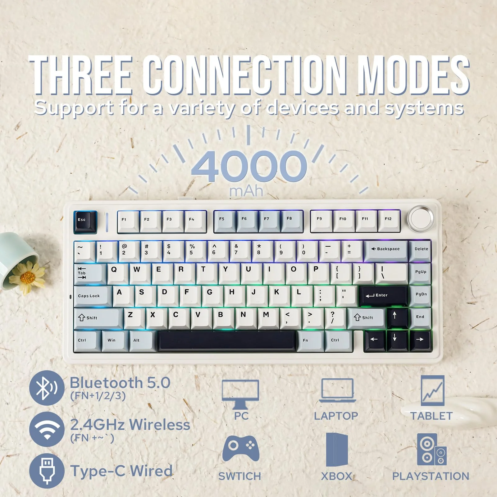 EPOMAKER x Aula F75 Gasket Mechanische Tastatur, 75% Hot swap-fühige Gaming-Tastatur mit Fünf-Schicht-Polsterung&Knopf, Bluetooth/Wireless/USB-C, RGB (Light Blue, LEOBOG Reaper Switch) - Image 8