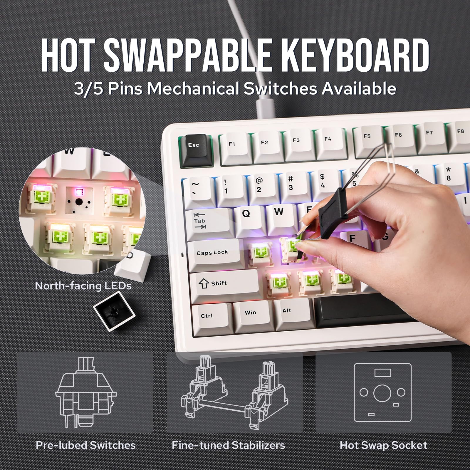 EPOMAKER x Aula F99 Kabellose mechanische Tastatur, Tastatur Gasket mit Hot-Swap, Polsterung, Bluetooth, 8000 mAh, NKRO, RGB, für Gaming/Win/Mac(F99 Grey, Nimbus Switch) - Image 4