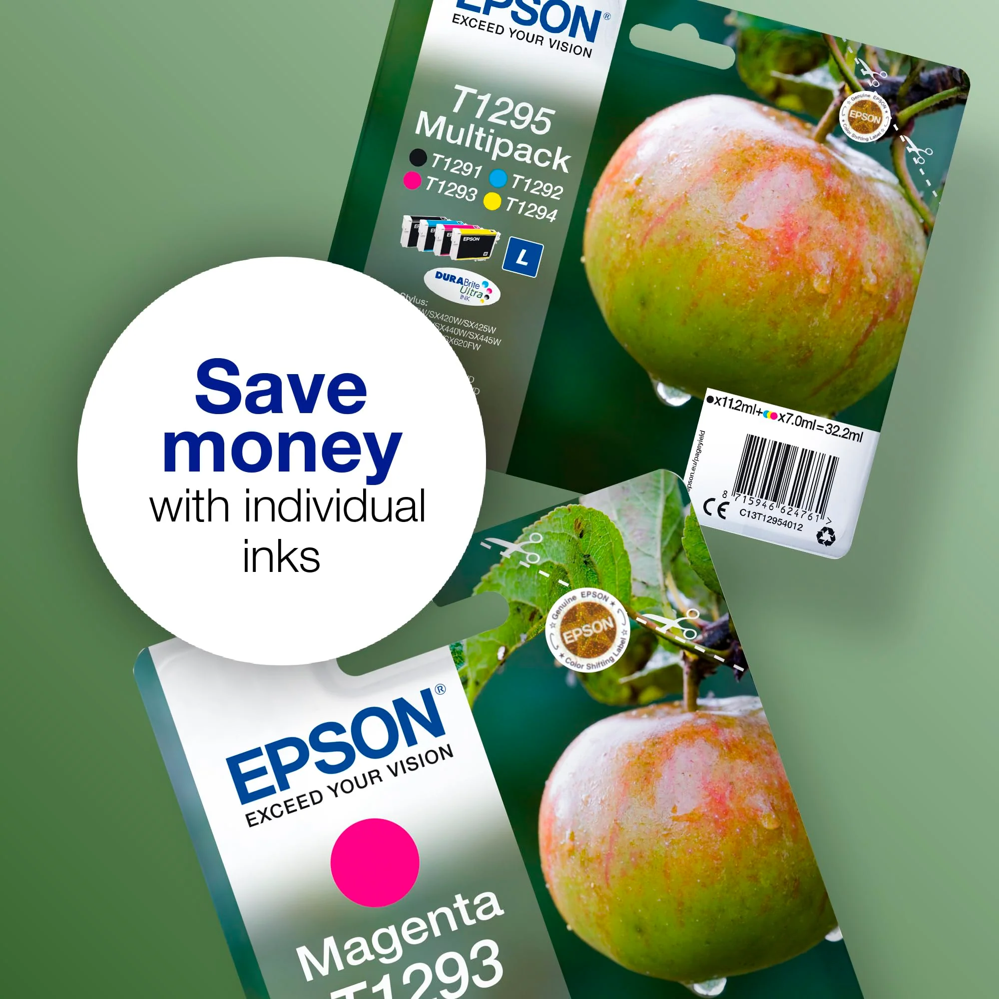 Epson 235M161 Original T1291 Apfel Tinte (SX420W BX320FW SX620FW BX/SX525WD BX625FWD BX305FW B42WD BX925FWD BX635FWD BX535WD SX435/440W BX630FW SX235W WF7015 7515 7525 3010 3520 3540) schwarz, 11,2ml - Image 7