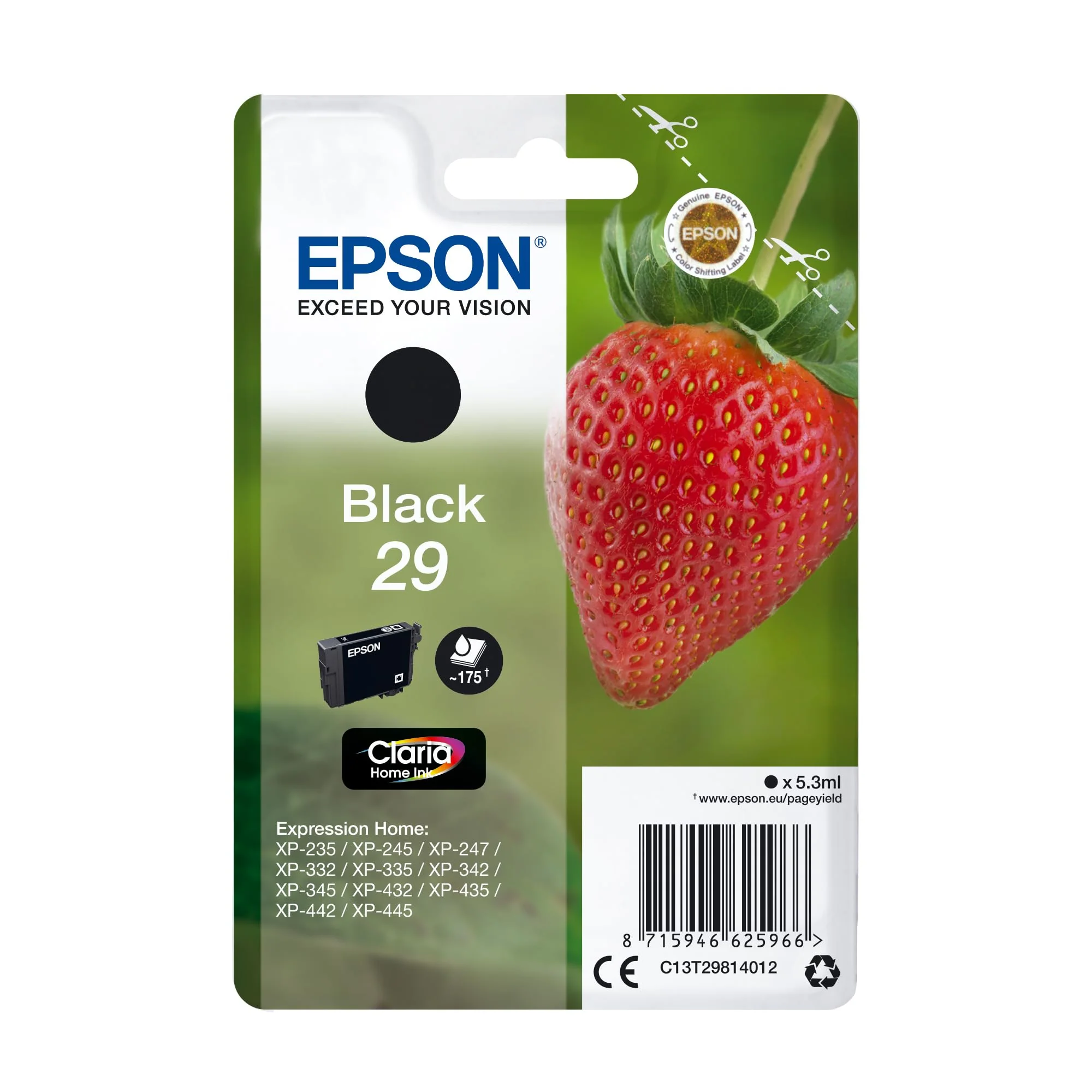 Epson 235M206 Original 29 Tinte Erdbeere, XP-235 XP-332XP-335XP-432XP-435XP-245XP-342XP-345XP-442XP-445XP-247XP-257XP-255XP-352XP-355XP-452XP-455,(schwarz) , 1er Pack - Image 2