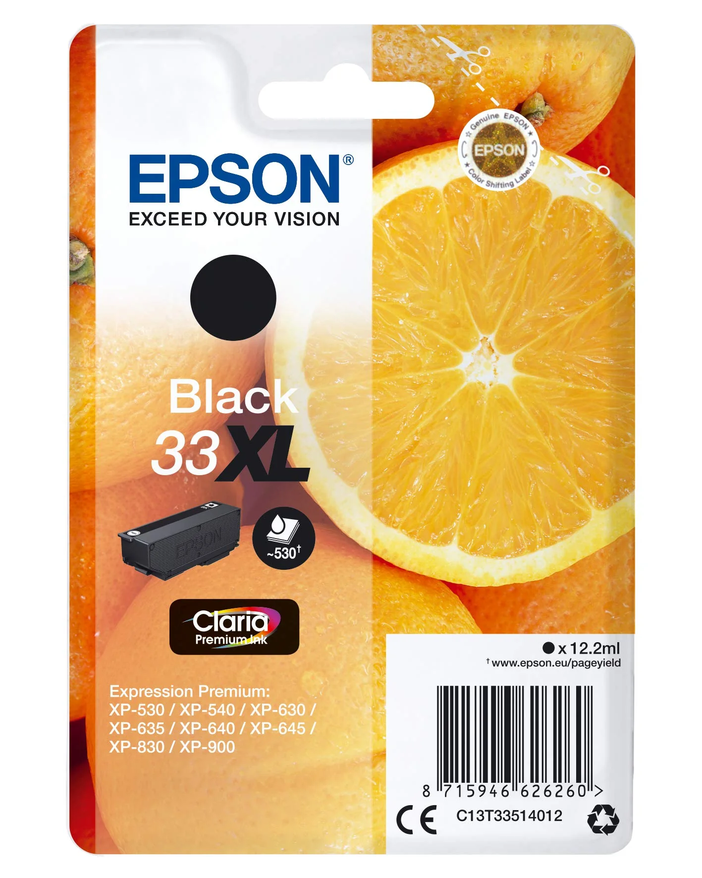 Epson 235M231 Original 33XL Tinte Orange (XP-530, XP-630, XP-635, XP-830, XP-540, XP-640, XP-645, XP-900, XP-7100), schwarz