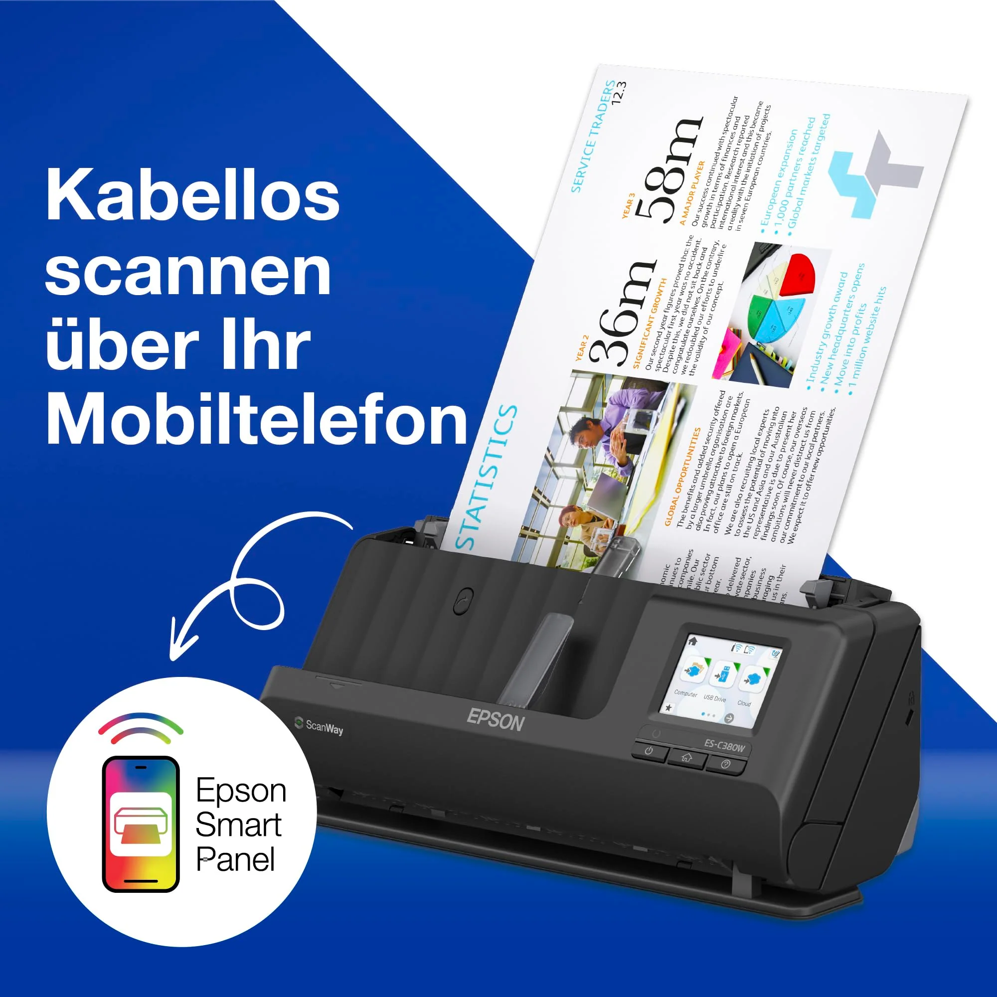 Epson Netzwerk Scanner ES-C380W, kompakter A4 Business Scanner mit geringem Stromverbrauch, Duplex-Einzugscanner mit vielseitiger Medienverarbeitung, schwarz - Image 8