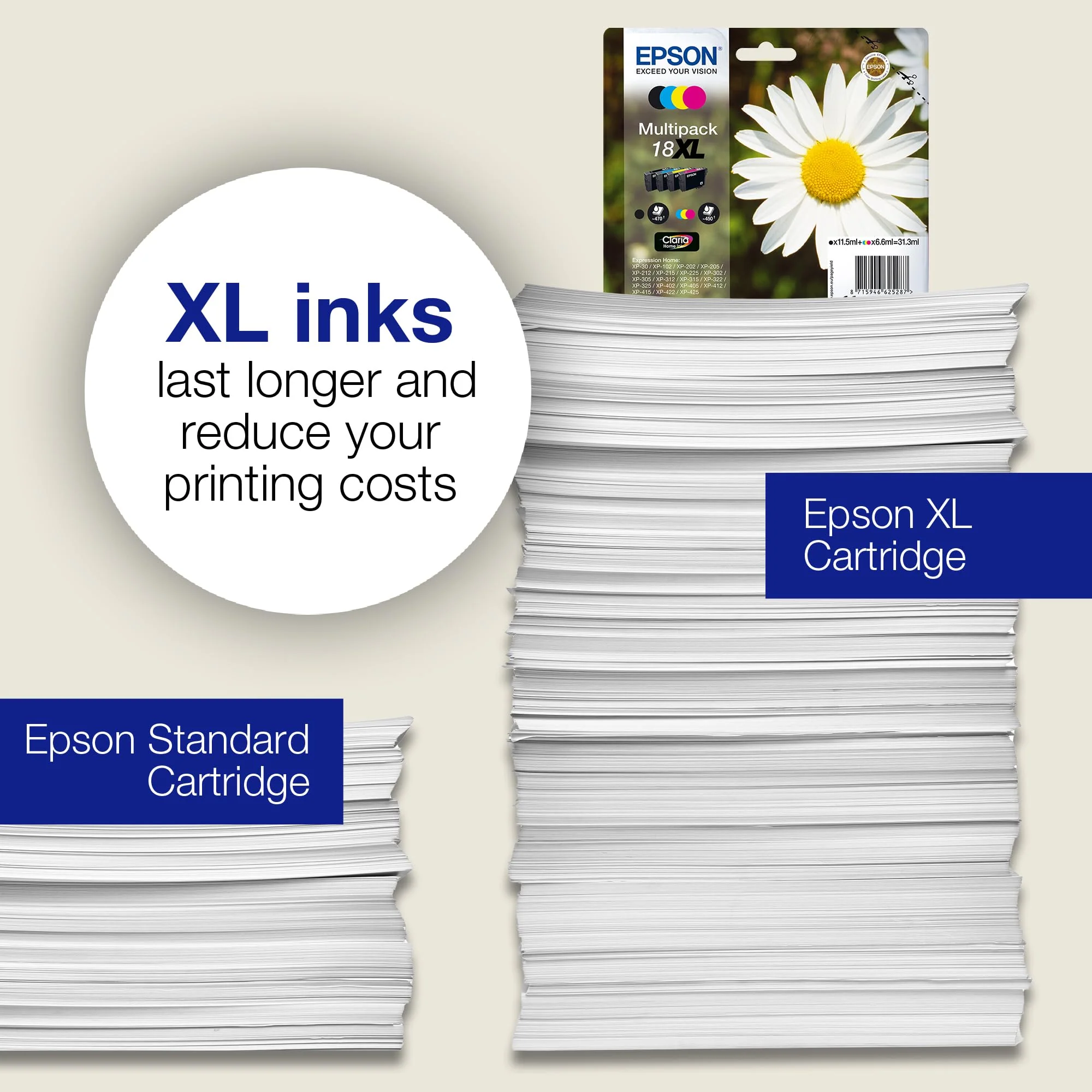 Epson Orginal 18 Tinte Gänseblümchen, XP-305 XP-402 XP-215 XP-312 XP-315 XP-412 XP-415 XP-225 XP-322 XP-325 XP-422 XP-425,Normalverpackung,Standard, (Multipack, 4-farbig) - Image 2
