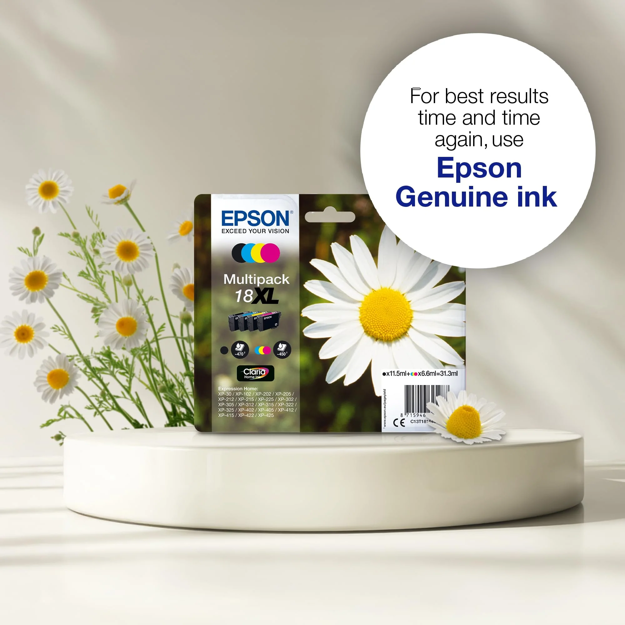 Epson Orginal 18 Tinte Gänseblümchen, XP-305 XP-402 XP-215 XP-312 XP-315 XP-412 XP-415 XP-225 XP-322 XP-325 XP-422 XP-425,Normalverpackung,Standard, (Multipack, 4-farbig) - Image 3