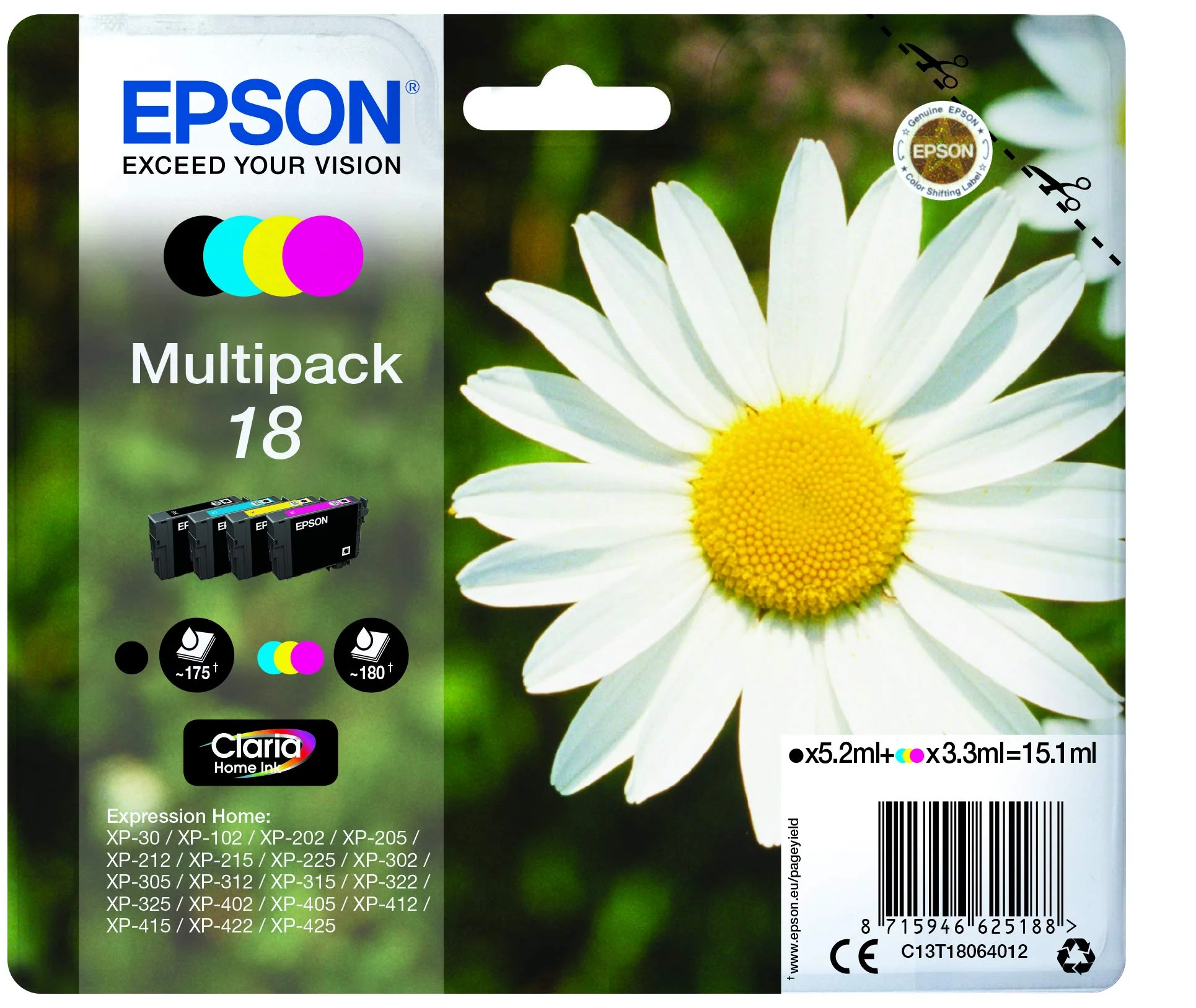 Epson Orginal 18 Tinte Gänseblümchen, XP-305 XP-402 XP-215 XP-312 XP-315 XP-412 XP-415 XP-225 XP-322 XP-325 XP-422 XP-425,Normalverpackung,Standard, (Multipack, 4-farbig) - Image 5