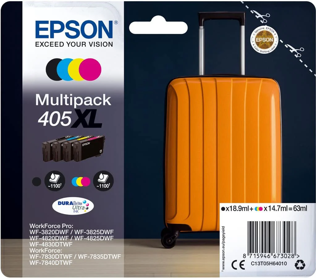 Epson Orginal 405XL Tinte Koffer Multipack 4-farbig XL WF-3820DWF WF-3825DWF WF-4820DWF WF-4825DWF WF-4830DTWF WF-7830DTWF WF-7835DTWF WF-7840DTWF DURABrite Ultra Ink, ReadyPrint Flex-Tintentarife - Image 2