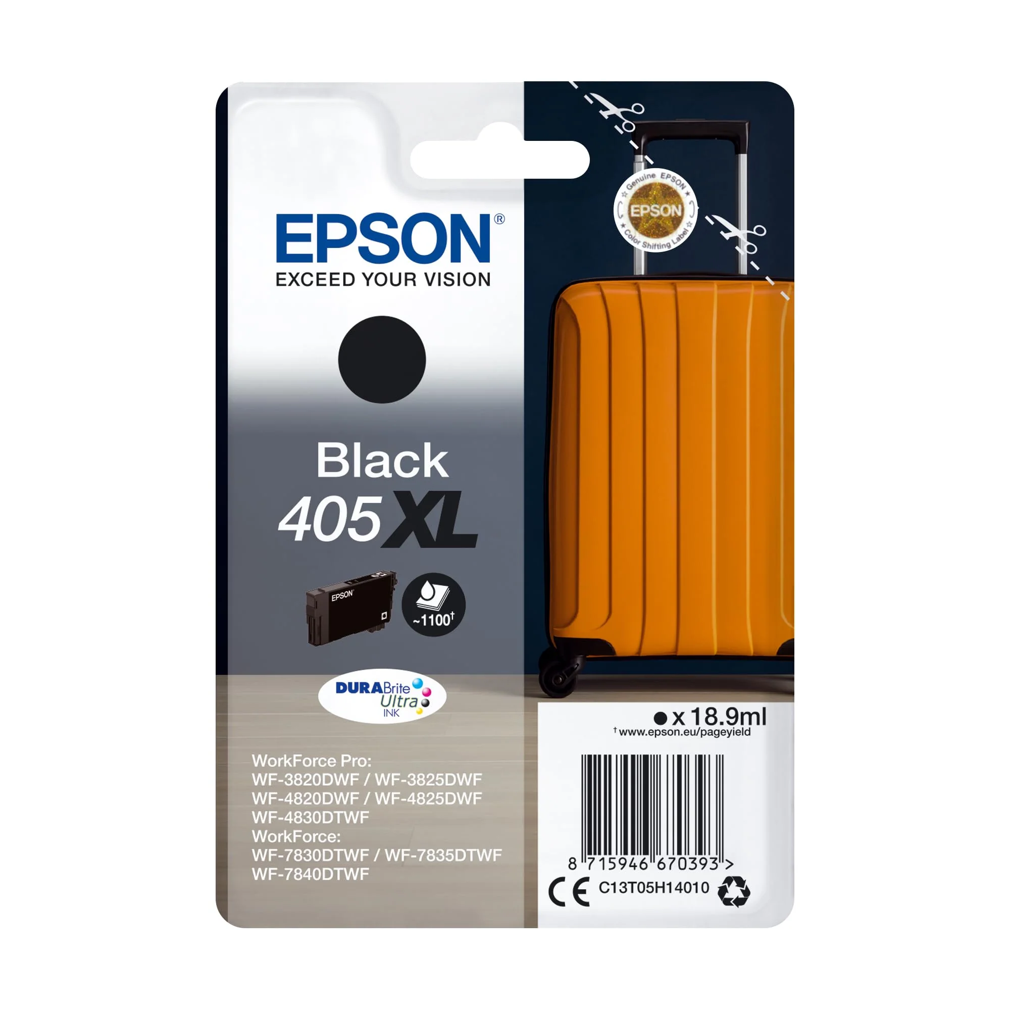 Epson Orginal 405XL Tinte Koffer Singlepack schwarz XL WF-3820DWF WF-3825DWF WF-4820DWF WF-4825DWF WF-4830DTWF WF-7830DTWF WF-7835DTWF WF-7840DTWF DURABrite Ultra Ink, ReadyPrint Flex-Tintentarife - Image 2