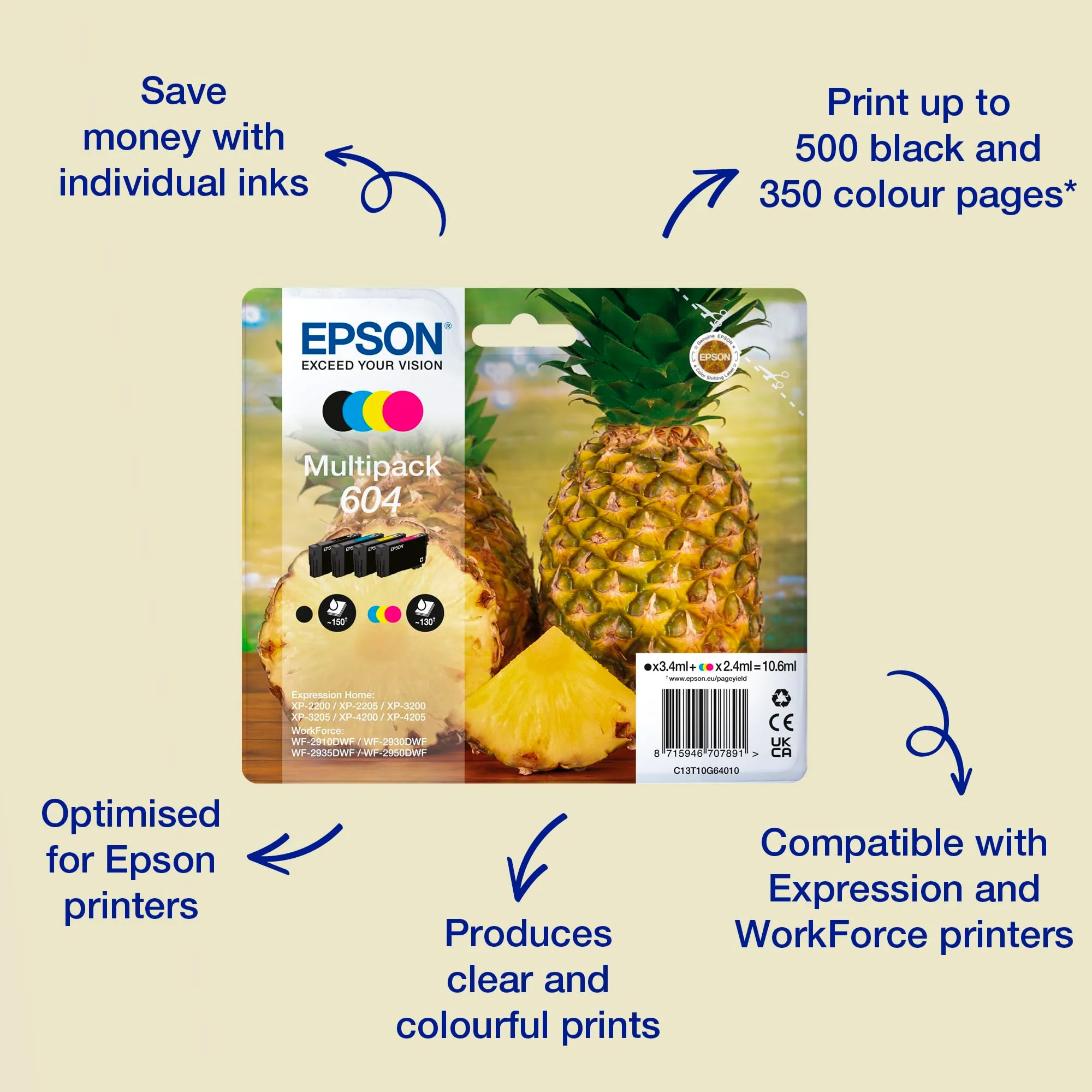 Epson Orginal 604 Tinte Ananas Multipack 4-farbig Standard, XP-2200 XP-2205 XP-3200 XP-4205 WF2910DWF WF2930DWF WF2950DWF, ReadyPrint Flex-Tintentarife - Image 6