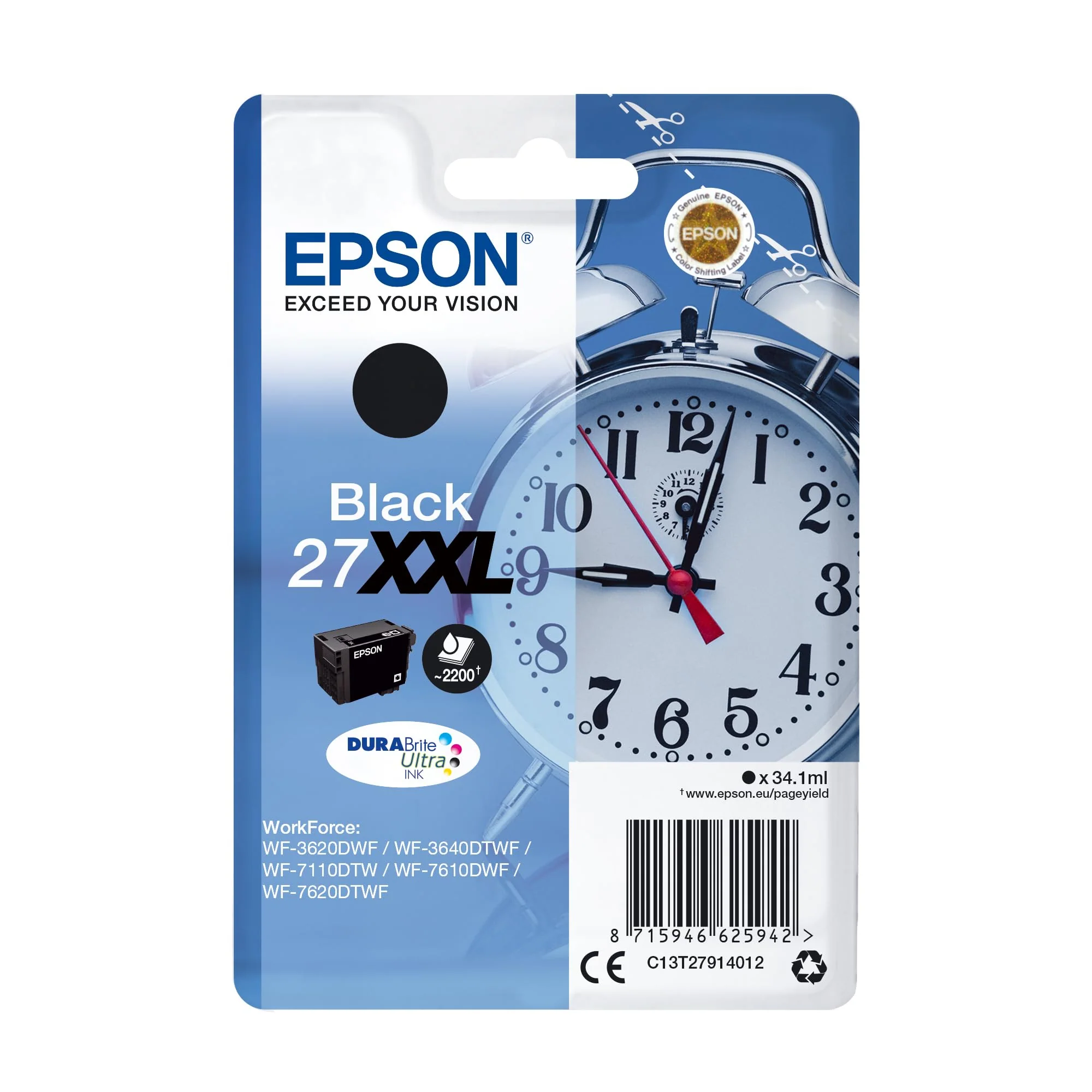 Epson Original 27XXL Tinte Wecker (WF-3620DWF, WF-3640DTWF, WF-7110DTW, WF-7210DTW, WF-7610DWF, WF-7620DTWF, WF-7710DWF, WF-7715DWF, WF-7720DTWF), schwarz - Image 7