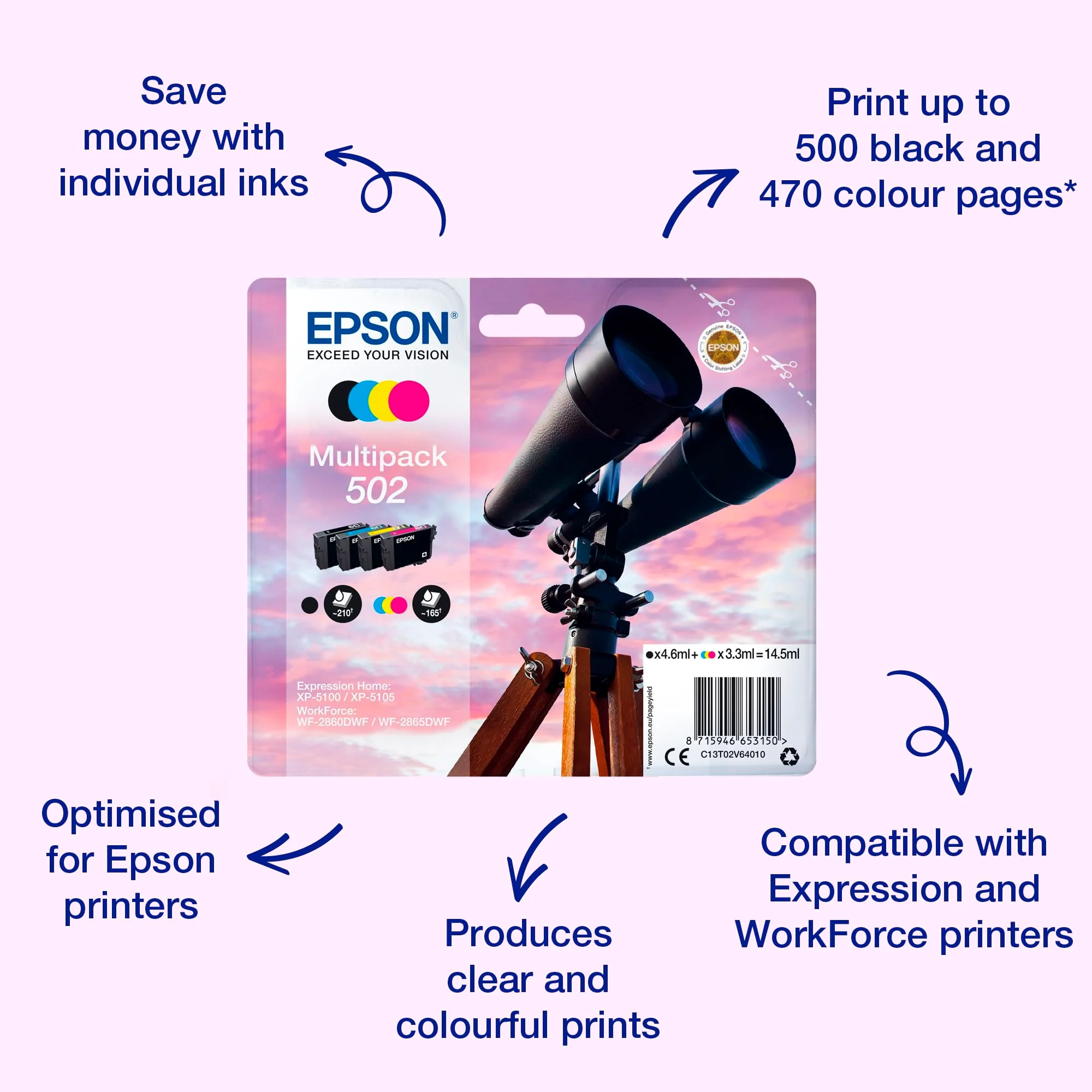 Epson Original 502 Tinte Fernglas Multipack 4-farbig Standard, XP-5100 XP-5105 XP-5150 XP-5155 WF-2860DWF WF-2865DWF WF-2880DWF WF-2885DWF, ReadyPrint Flex-Tintentarife - Image 7