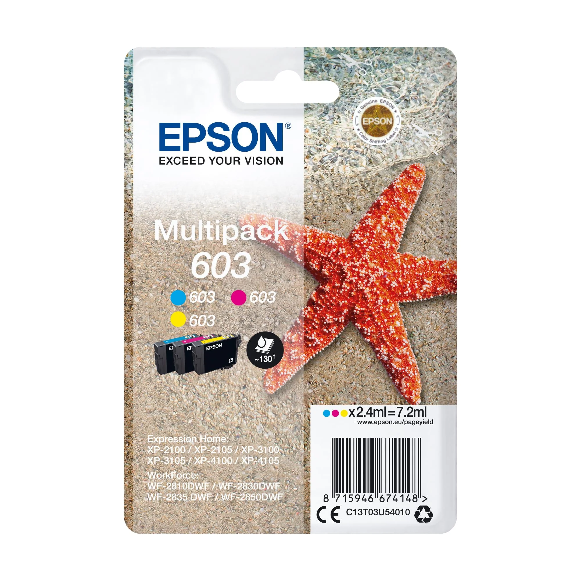 Epson Original 603 Tinte Seestern, Multipack 3-farbig Standard, WF-2820DWF WF-2830DWF WF-2840DWF WF-2850DWF XP-2100 XP-2150 XP-3100 XP-3150 XP-4100 XP-4150, ReadyPrint Flex-Tintentarife - Image 6