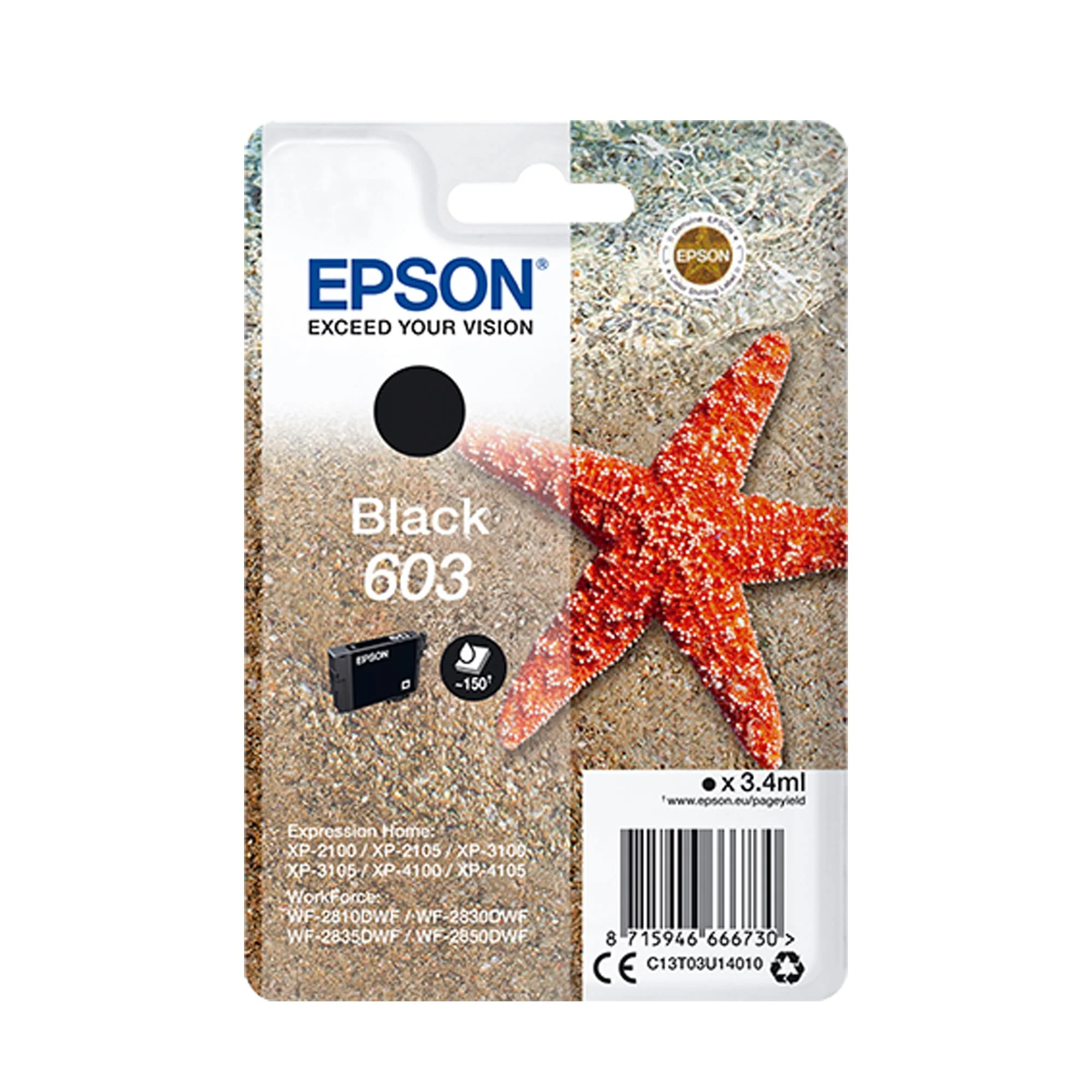 Epson Original 603 Tinte Seestern, Singlepack schwarz Standard, WF-2820DWF WF-2830DWF WF-2840DWF WF-2850DWF XP-2100 XP-2150 XP-3100 XP-3150 XP-4100 XP-4150, ReadyPrint Flex-Tintentarife - Image 5