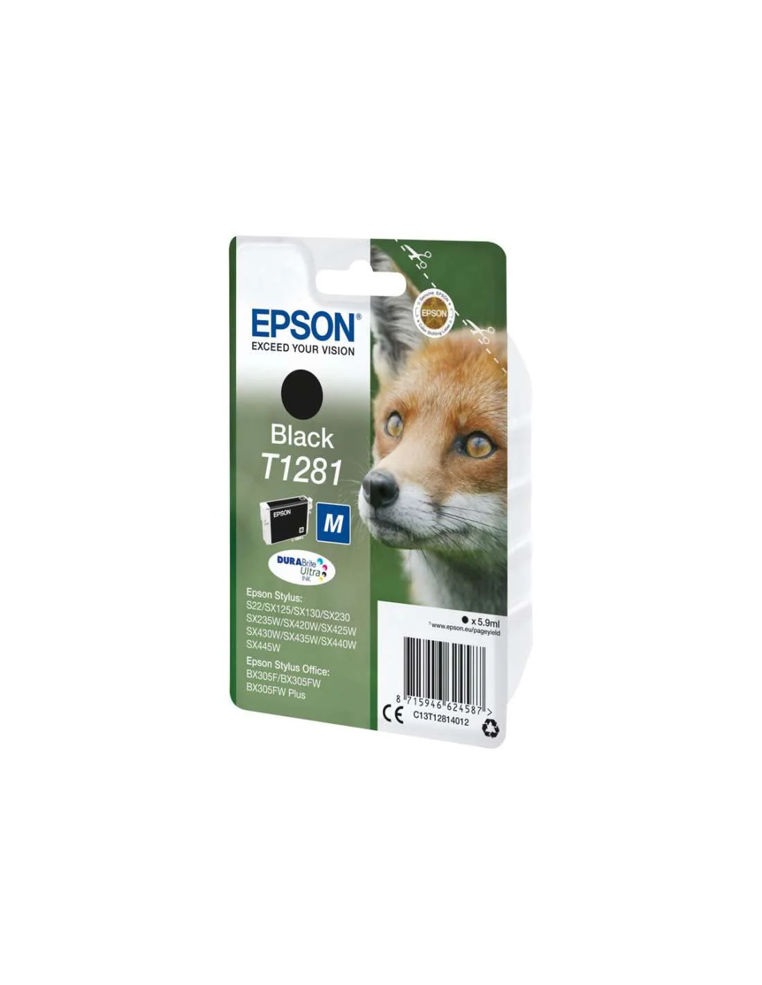 Epson Original T1281 Tinte Fuchs, S22 SX125 SX420W BX305F BX305FW SX130 SX440W BX305FW SX435 SX235W, (schwarz)