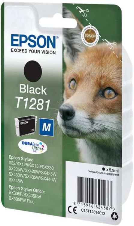 Epson Original T1281 Tinte Fuchs, S22 SX125 SX420W BX305F BX305FW SX130 SX440W BX305FW SX435 SX235W, (schwarz) - Image 5