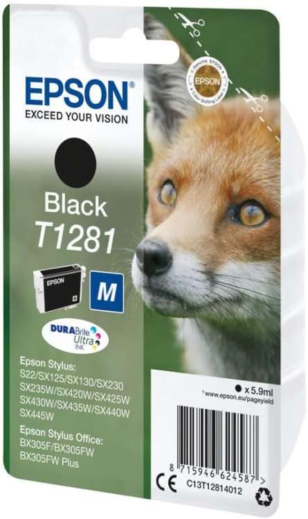 Epson Original T1281 Tinte Fuchs, S22 SX125 SX420W BX305F BX305FW SX130 SX440W BX305FW SX435 SX235W, (schwarz) - Image 6