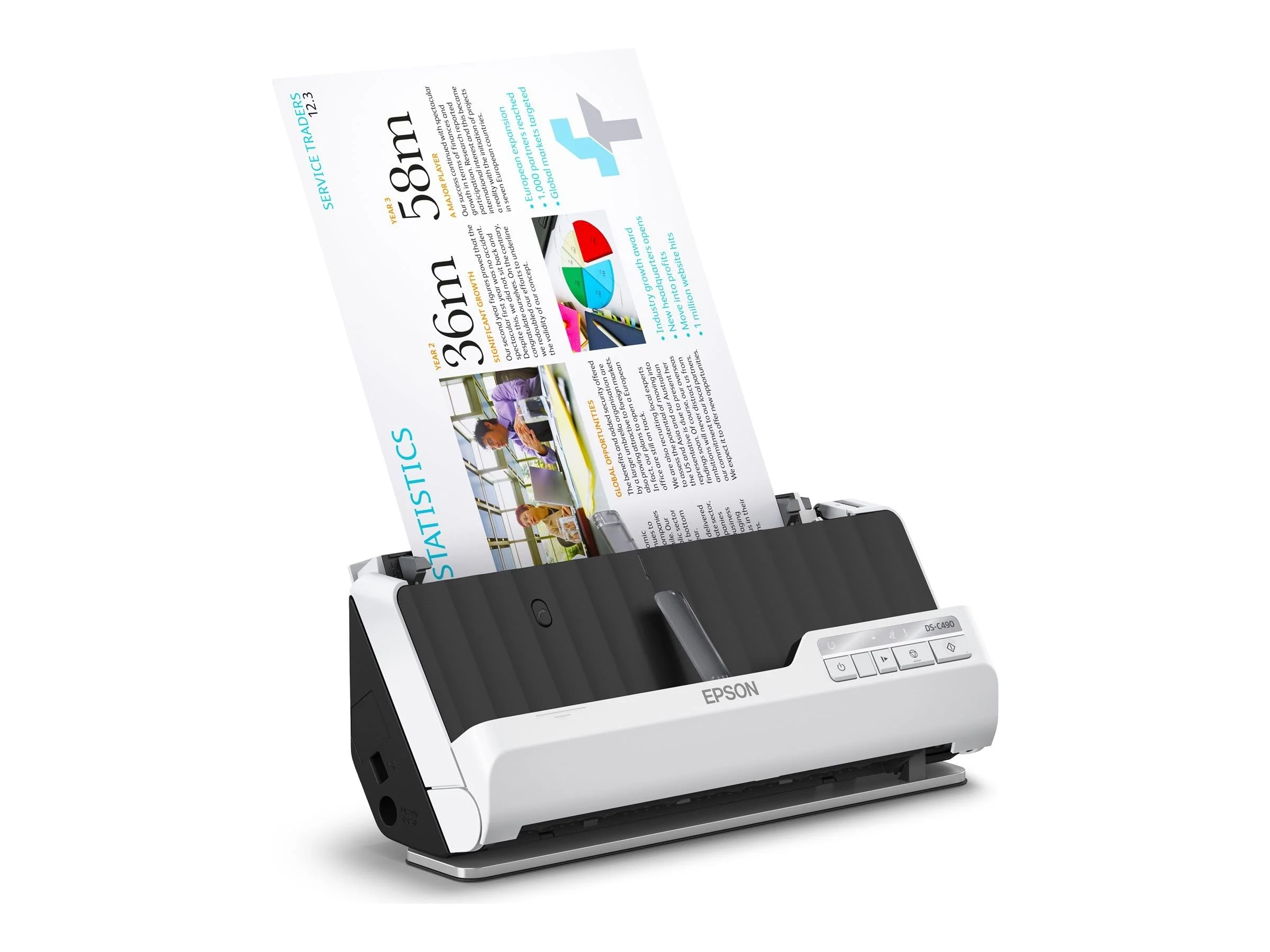 Epson Premium Scanner DS-C490, kompakter A4 Business Scanner mit geringem Stromverbrauch, Duplex-Einzugscanner mit vielseitiger Medienverarbeitung, schwarz/weiß - Image 2