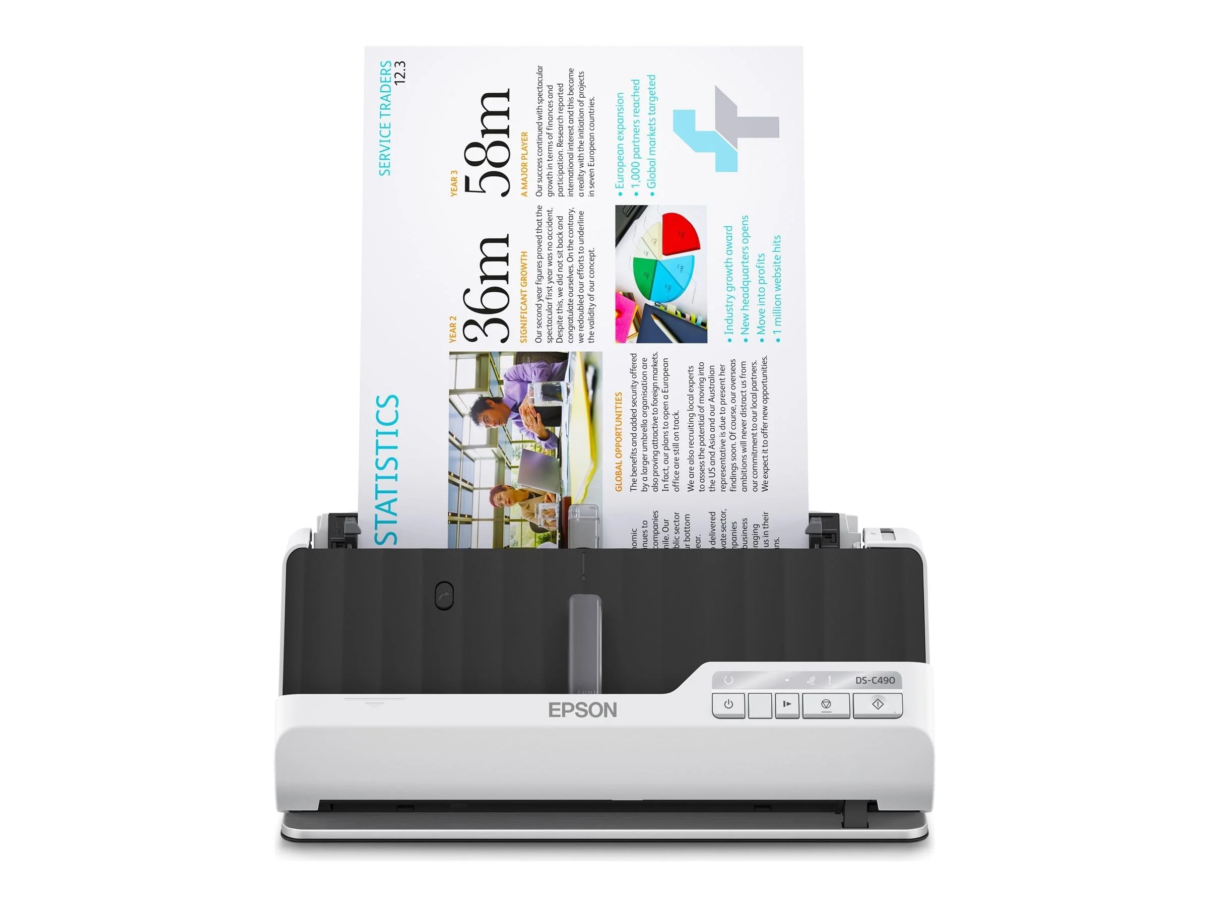 Epson Premium Scanner DS-C490, kompakter A4 Business Scanner mit geringem Stromverbrauch, Duplex-Einzugscanner mit vielseitiger Medienverarbeitung, schwarz/weiß - Image 3