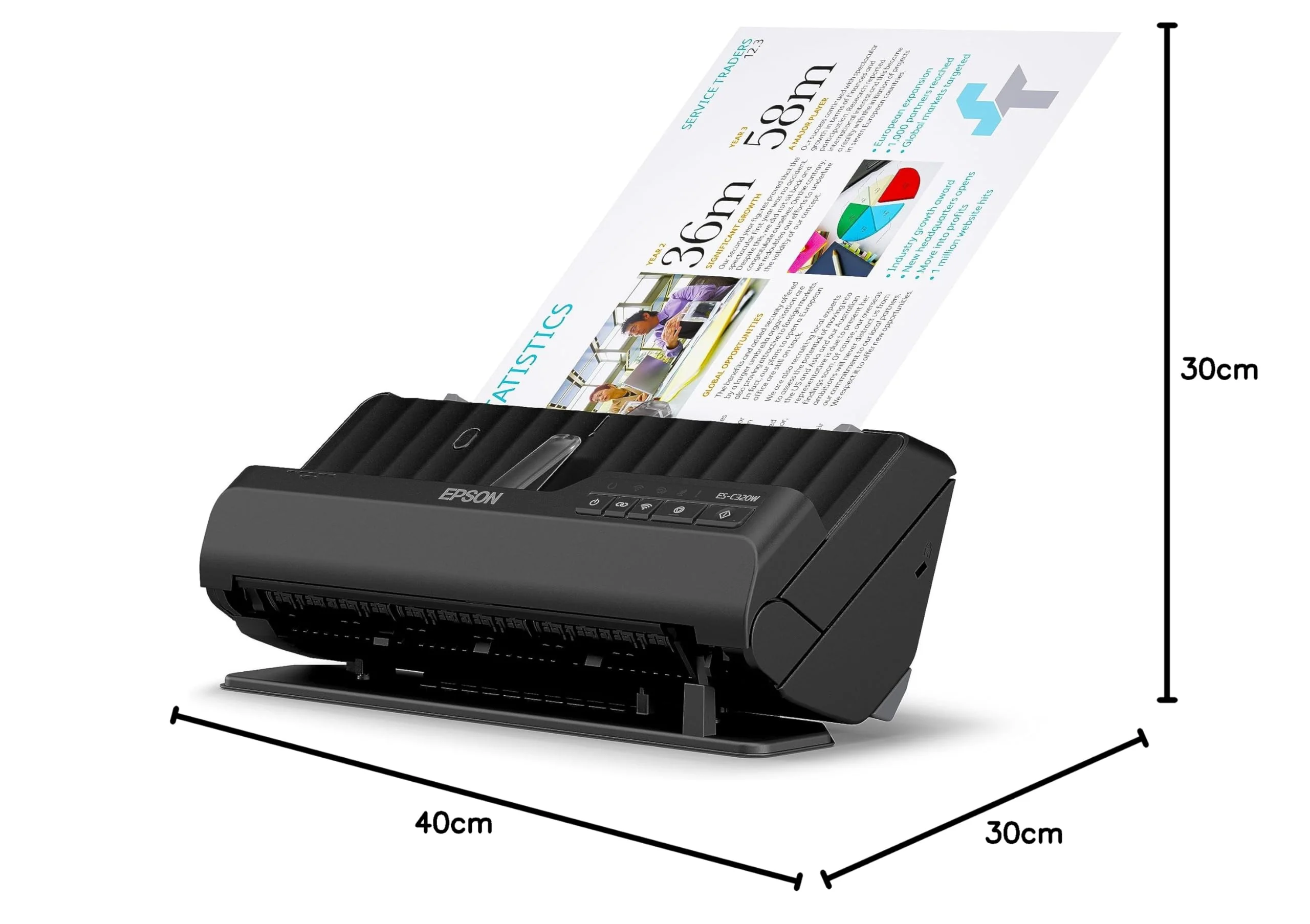 Epson Wi-Fi Scanner ES-C320W, kompakter A4 Business Scanner mit geringem Stromverbrauch, Duplex-Einzugscanner mit vielseitiger Medienverarbeitung, schwarz - Image 2