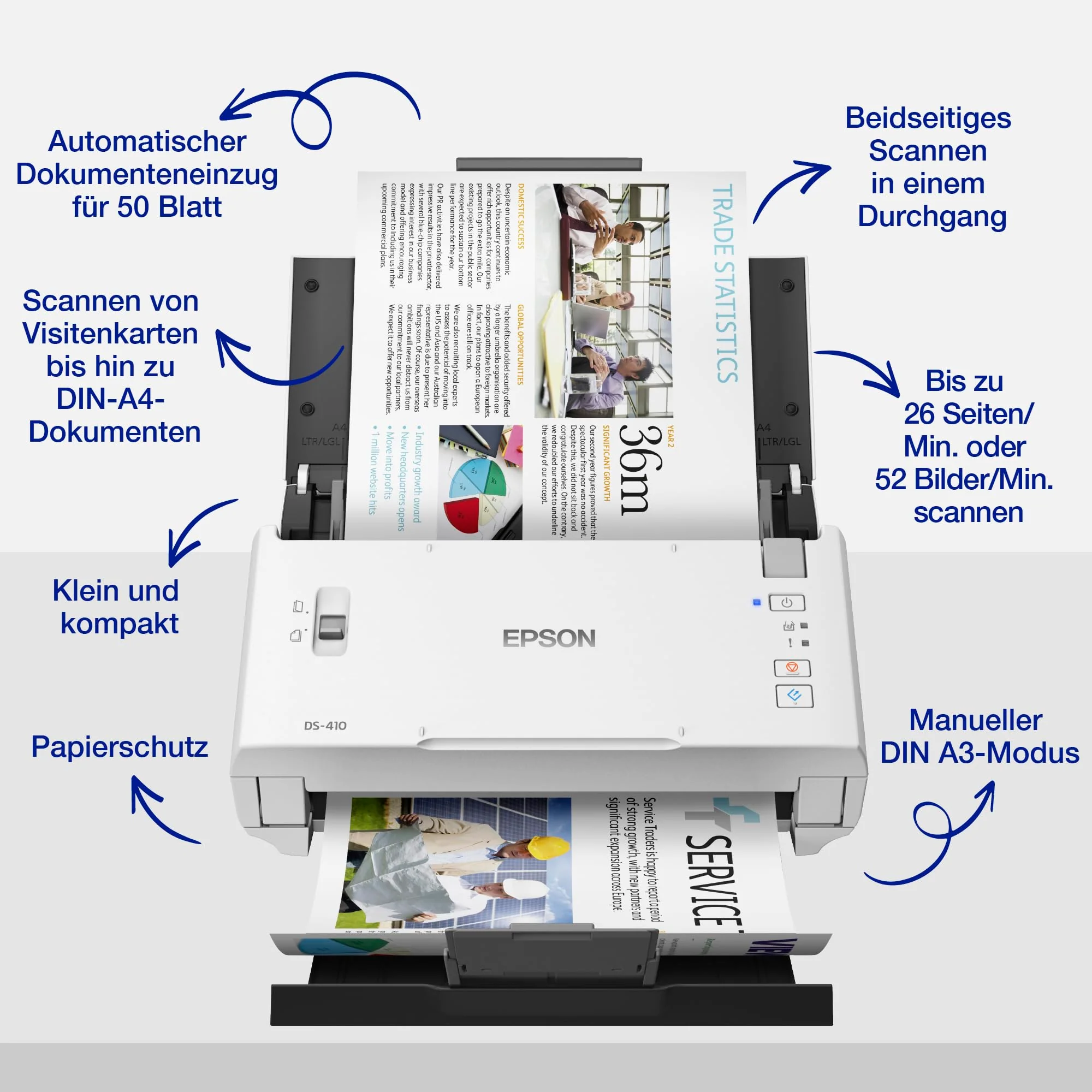 Epson WorkForce DS-410 Dokumentenscanner (Scanner, DIN A4, beidseitiges Scannen in einem Durchgang, 600dpi, USB 2.0) - Image 4