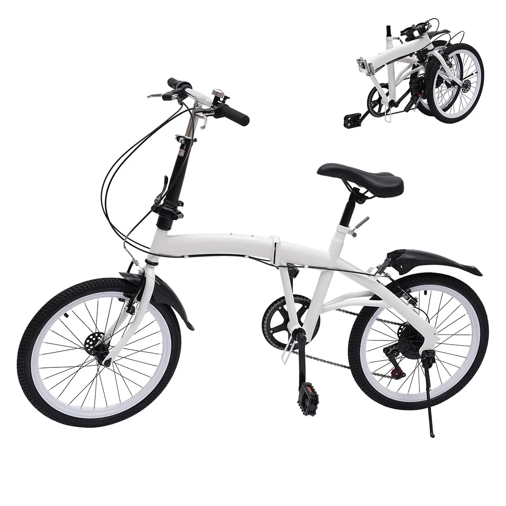 ERnonde 20 Zoll Erwachsene Faltrad, Klappfahrrad 6-Gang Doppel V-Bremse Fahrrad, Höhenverstellbar Klapprad Camping City Bike Gift Weiß - Image 5