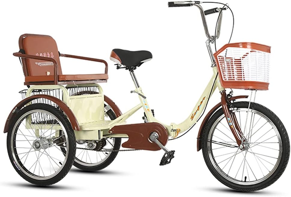 Erwachsene Cruiser Bikes 20 Zoll Trike Bike Großer Einkaufskorb, Faltbare Dreiräder Mit Rücksitz - Für Shopping-Übungen-Erholung,Beige - Image 14