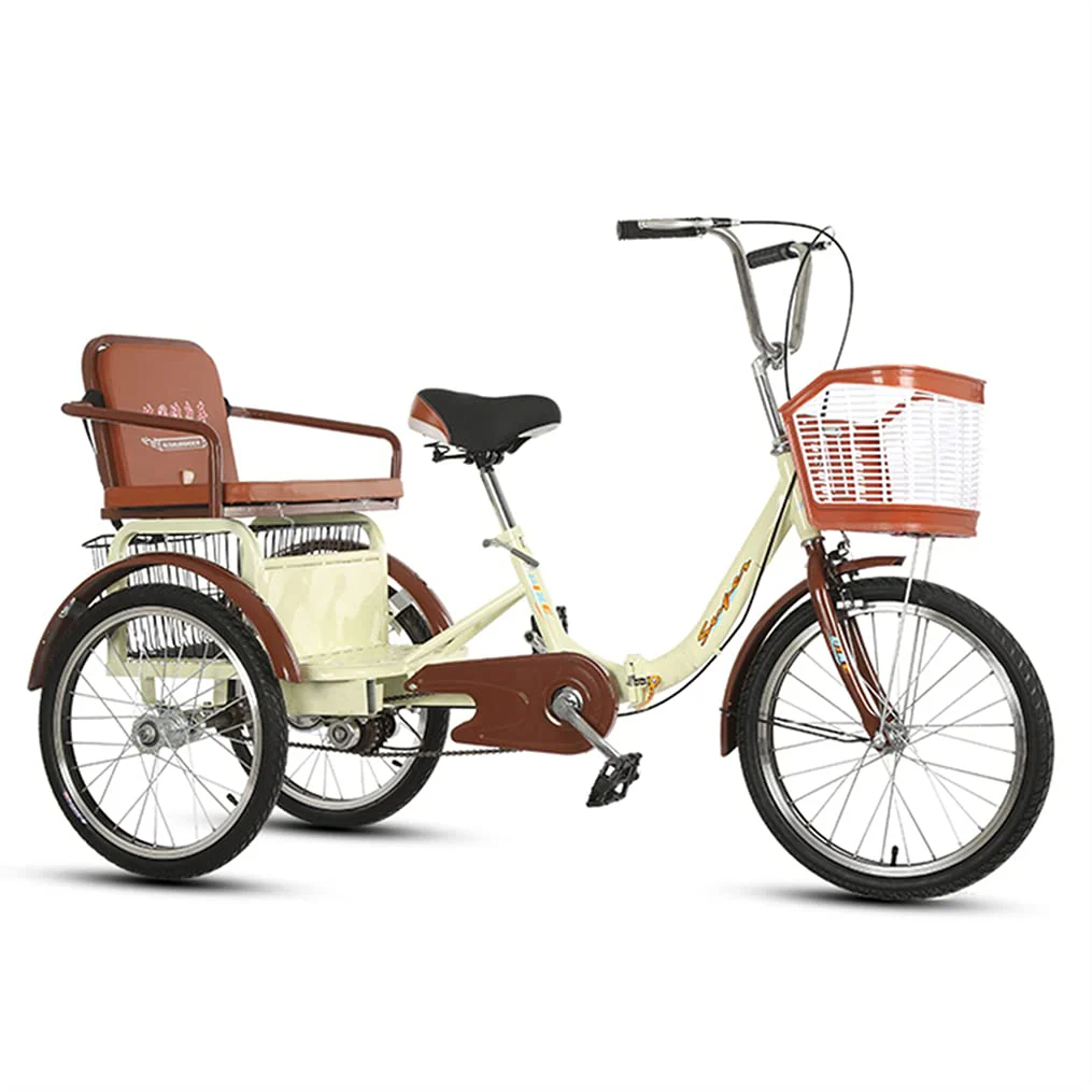 Erwachsene Cruiser Bikes 20 Zoll Trike Bike Großer Einkaufskorb, Faltbare Dreiräder Mit Rücksitz - Für Shopping-Übungen-Erholung,Beige - Image 6