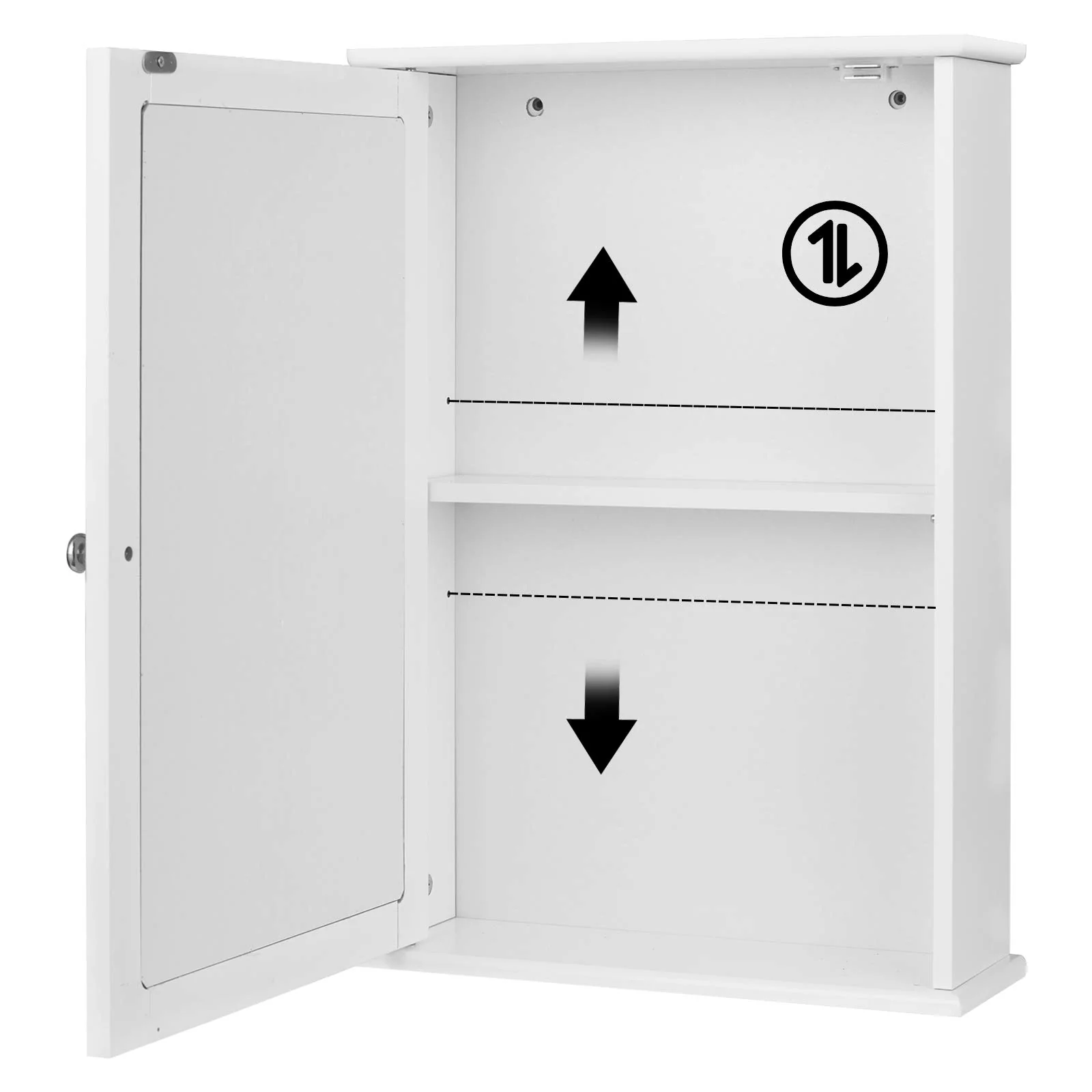 eSituro Spiegelschrank, Badspiegel Hängeschrank mit Türen, Platzsparender Wandschrank mit verstellbaren Regalen, Badschrank, Weiß, BHT 42x58,5x12cm - Image 3