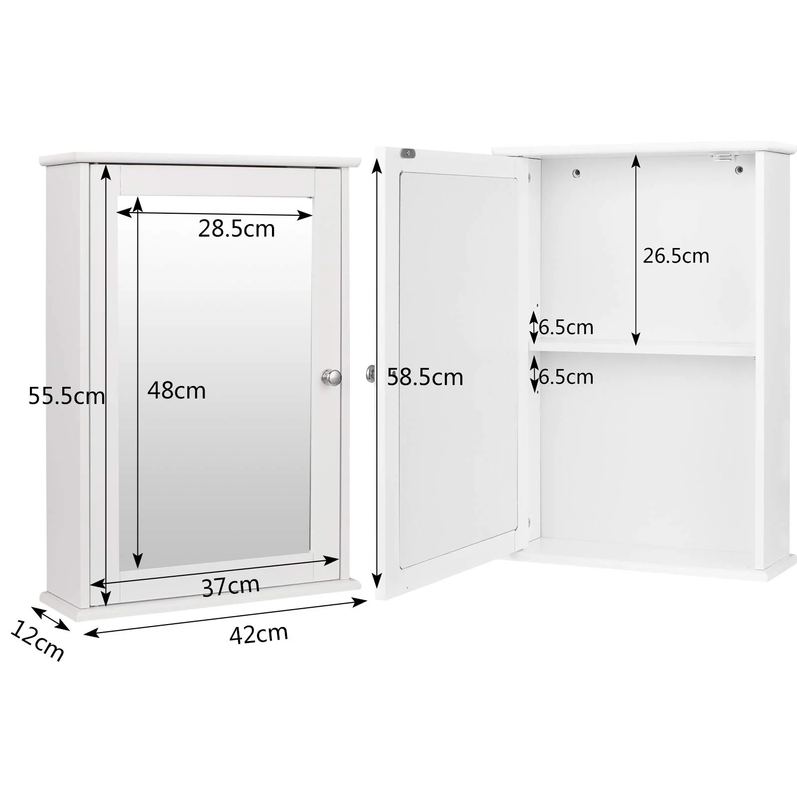 eSituro Spiegelschrank, Badspiegel Hängeschrank mit Türen, Platzsparender Wandschrank mit verstellbaren Regalen, Badschrank, Weiß, BHT 42x58,5x12cm - Image 4