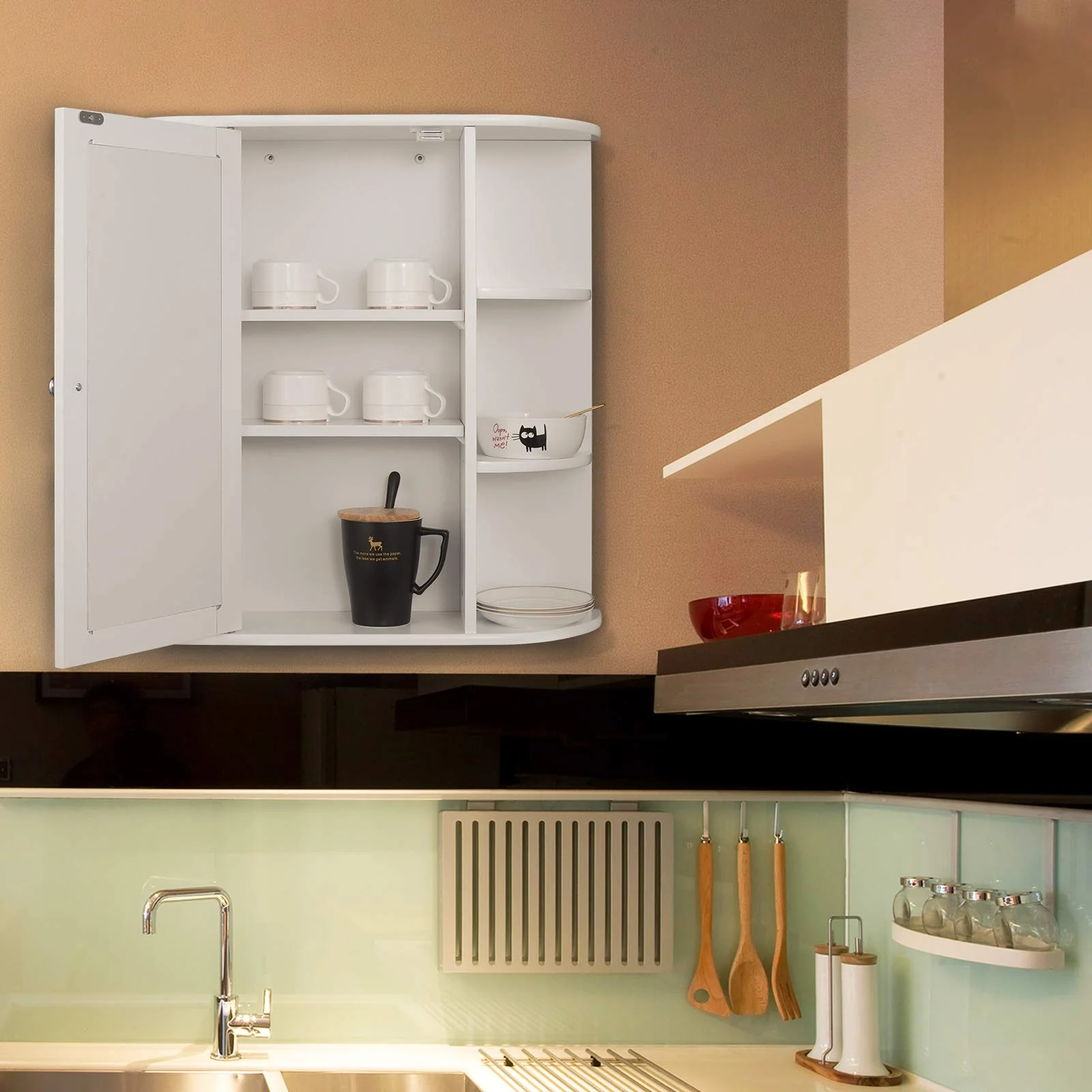 eSituro Spiegelschrank Badspiegel Hängeschrank mit Türen Wandschrank Badschrank, Weiß, BxHxT ca: 60x58x16cm - Image 6