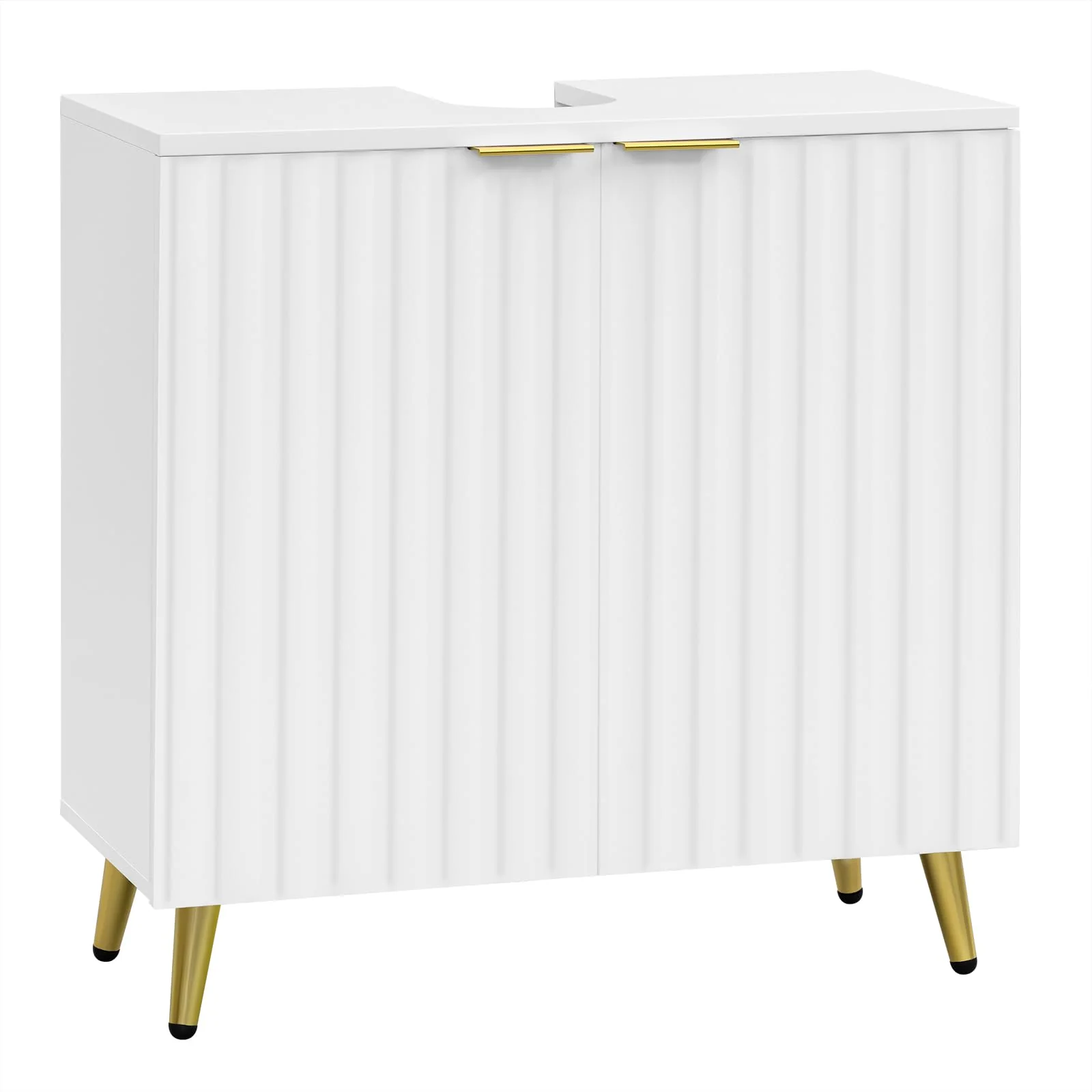 eSituro Waschbeckenunterschrank, Badezimmer Unterschrank Waschbecken, Waschtischunterschrank, Badezimmerschrank mit Verstellbarem Einlegeboden, Weiß Gold, 60x62x30 cm - Image 8