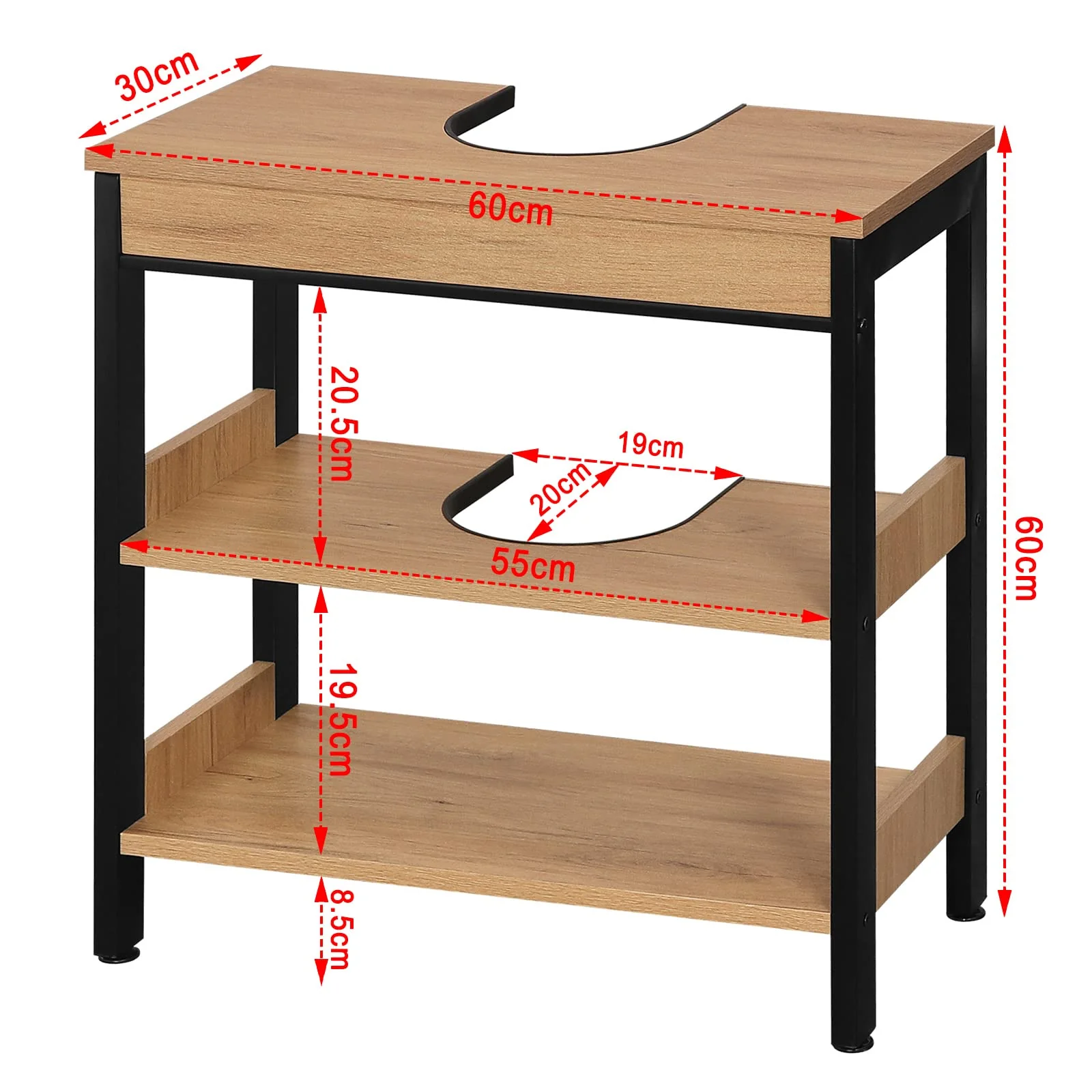 eSituro Waschbeckenunterschrank, Unterschrank Badschrank mit Siphonausschnitt Waschtischschrank Badzimmerschrank aus MDF 60 x 60 x 30 cm - Image 7