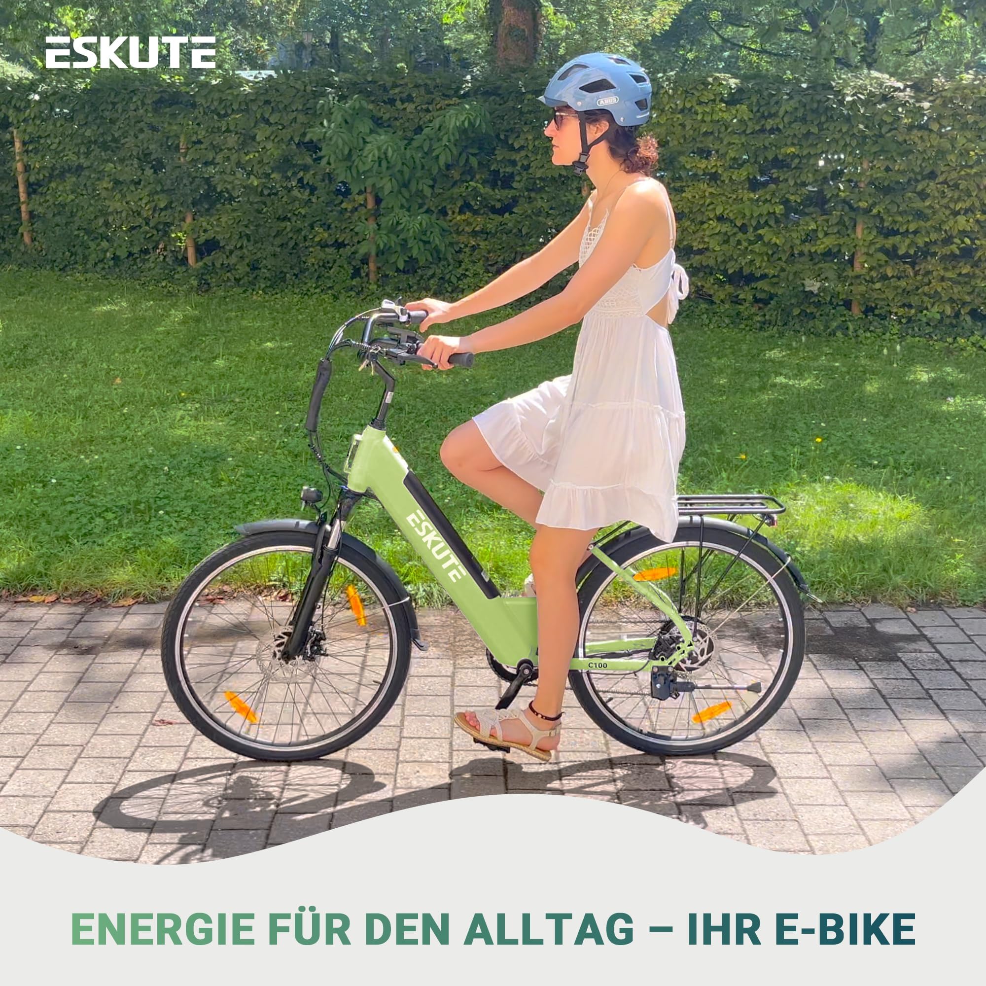 ESKUTE C100 E-Bike, 26 Zoll Elektrofahrrad, E-Cityrad 250W HeckMotor, 375Wh Wechselakku,bis zu 60km, LCD-Display, Tiefeinsteiger E-CityBike Für Damen und Herren Erwachsene Grün - Image 3
